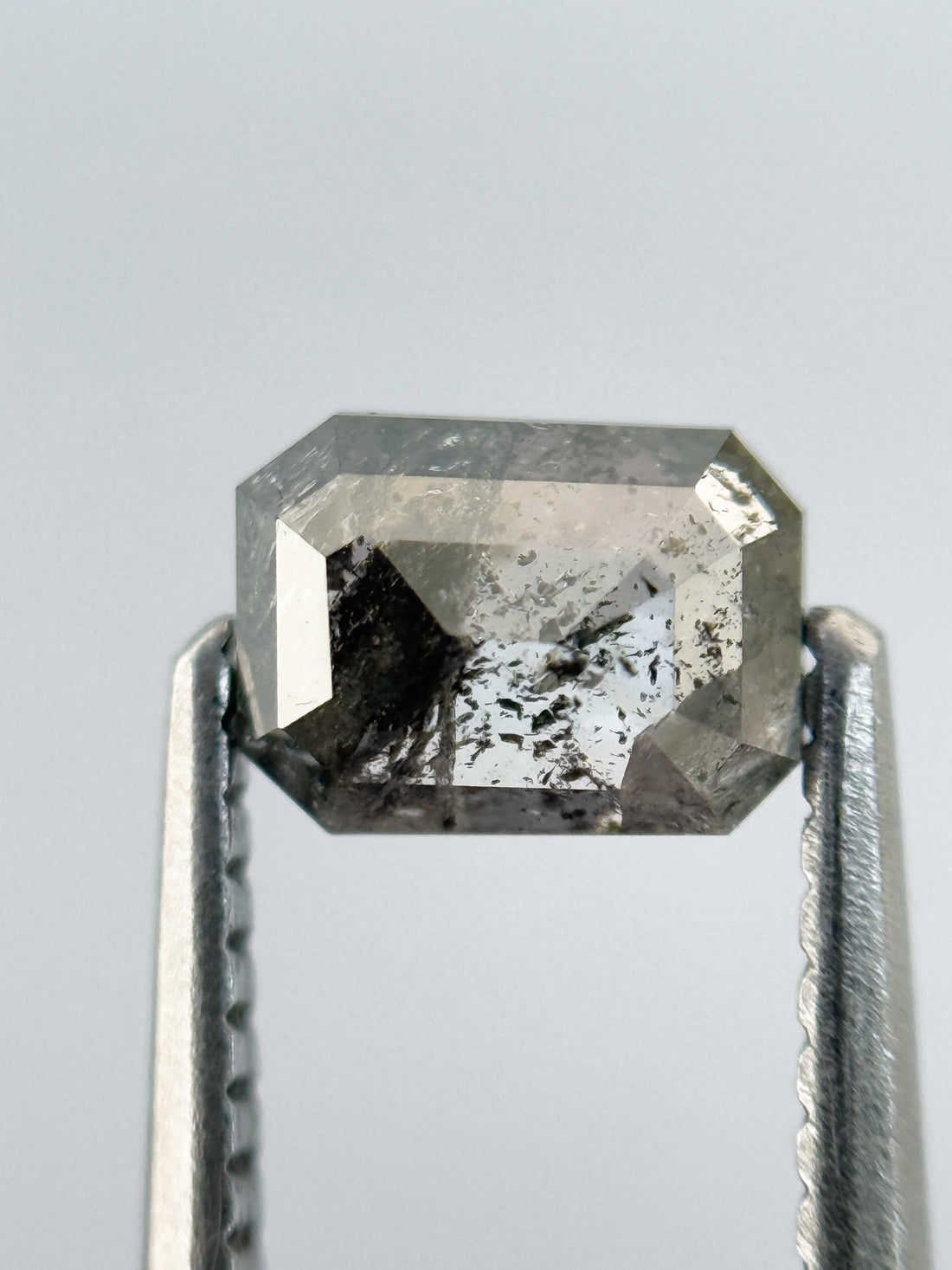 0.82 Ct Emerald Rose Cut Grey Natural Salt and Pepper Diamond