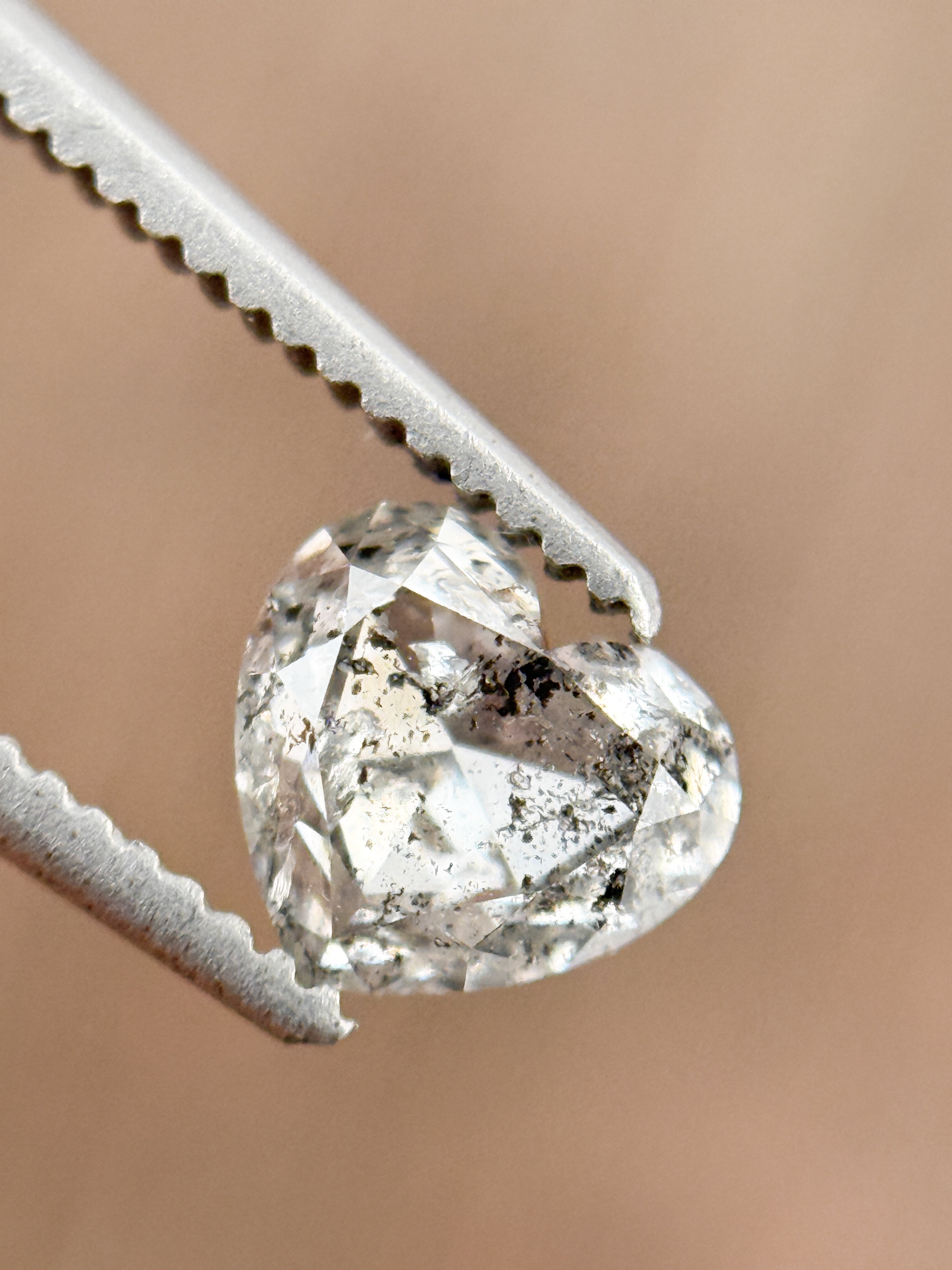 0.93 Ct Heart Rose Cut Grey Natural Salt and Pepper Diamond