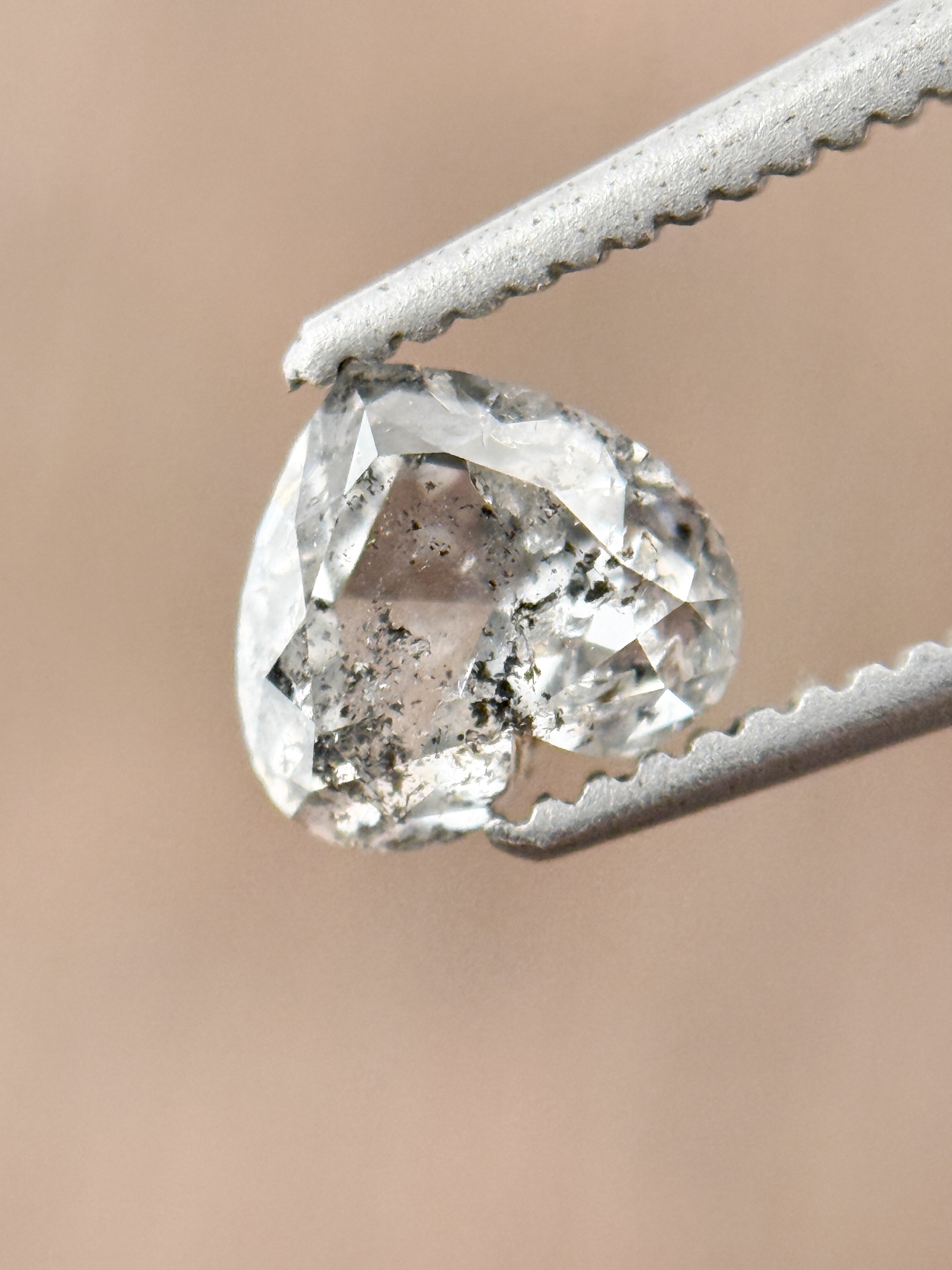 0.93 Ct Heart Rose Cut Grey Natural Salt and Pepper Diamond