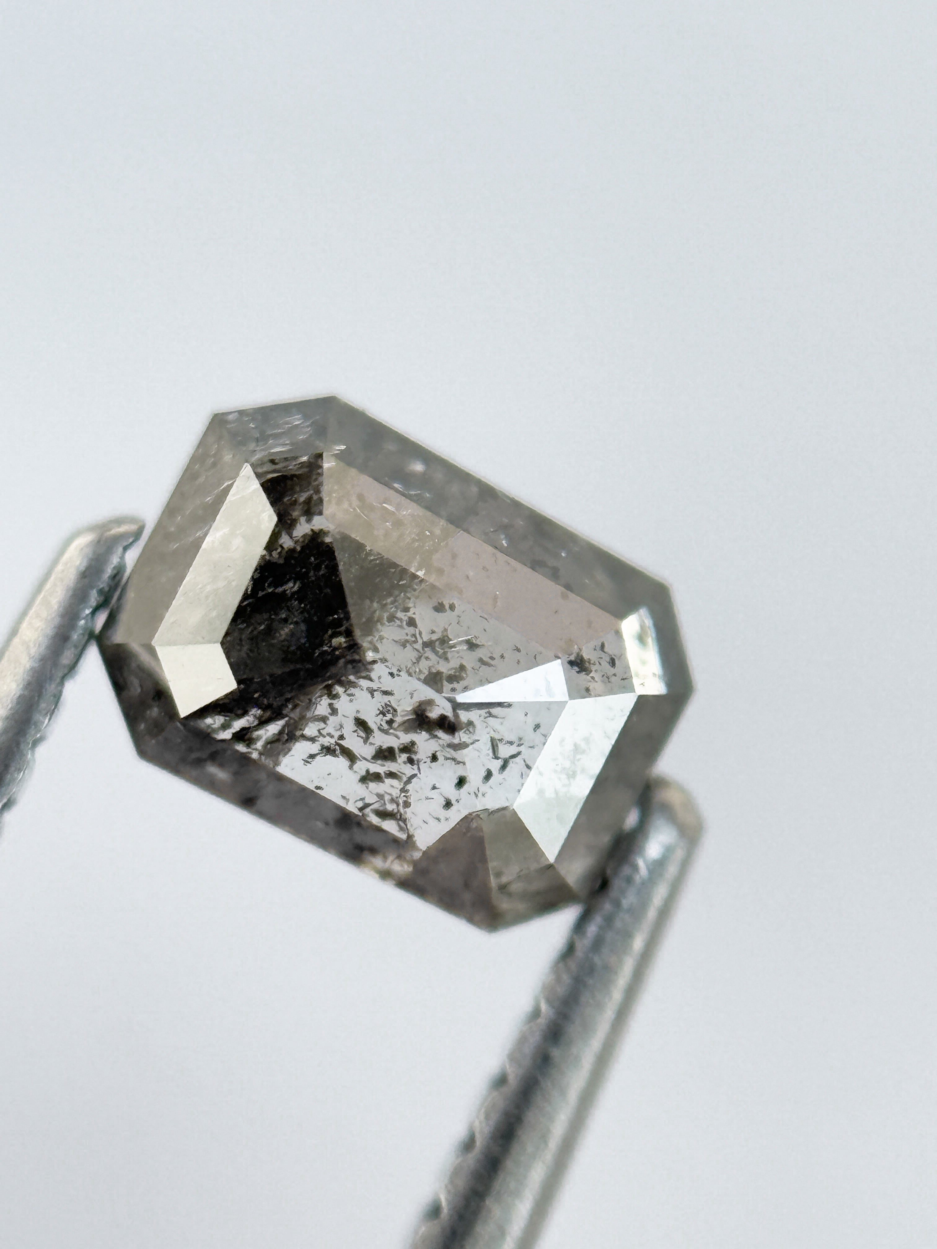 0.82 Ct Emerald Rose Cut Grey Natural Salt and Pepper Diamond