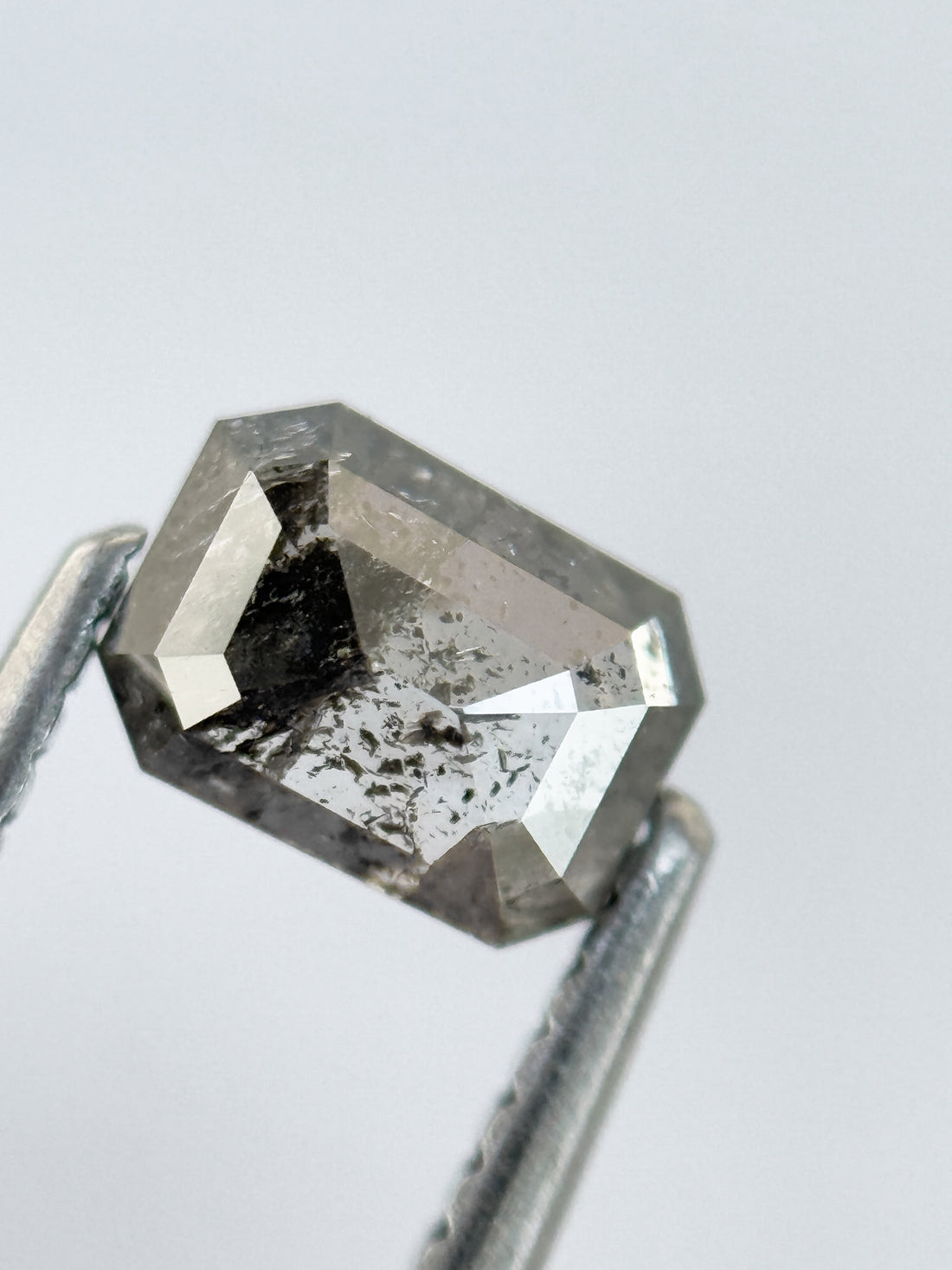 0.82 Ct Emerald Rose Cut Grey Natural Salt and Pepper Diamond