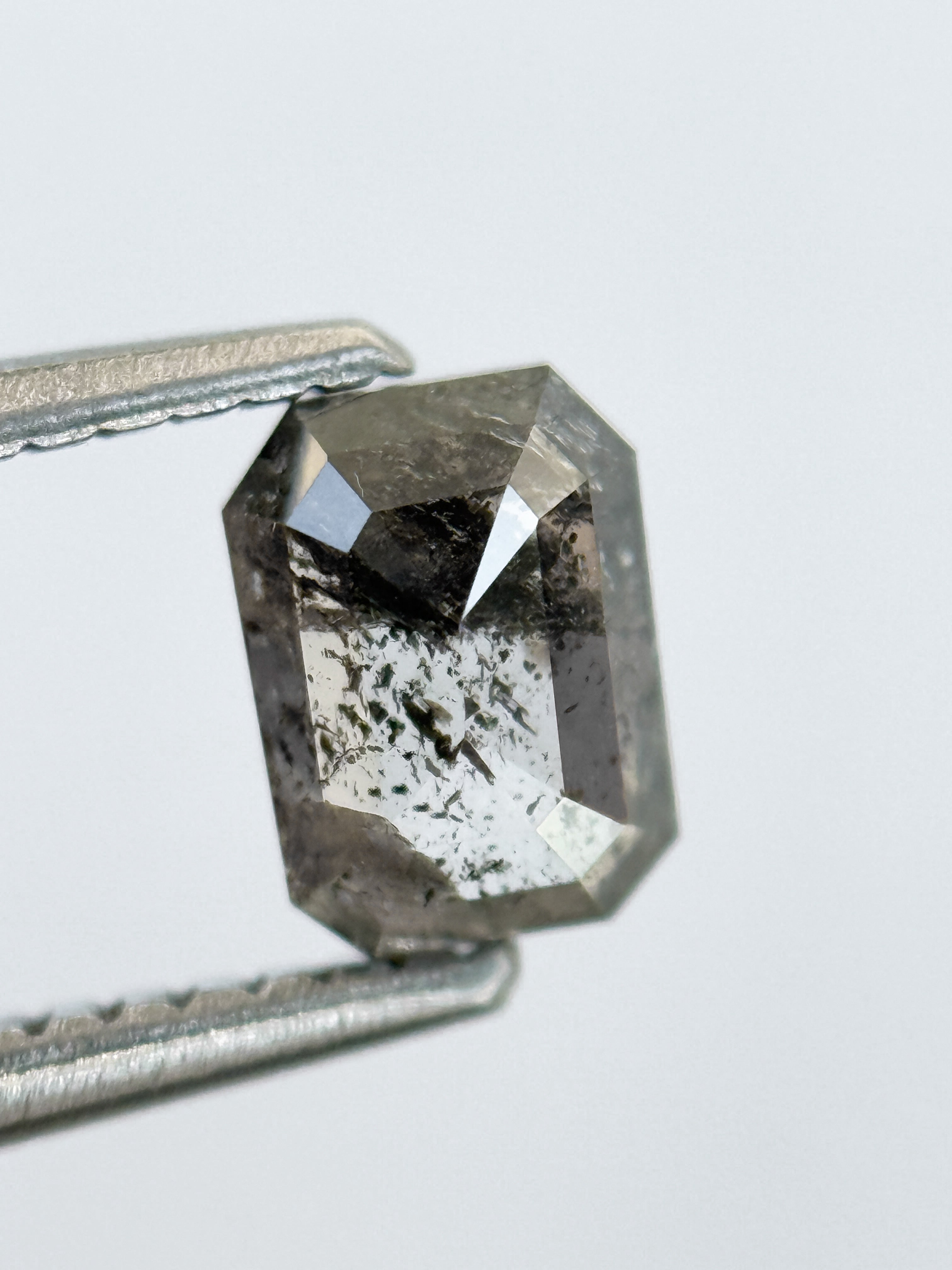0.82 Ct Emerald Rose Cut Grey Natural Salt and Pepper Diamond