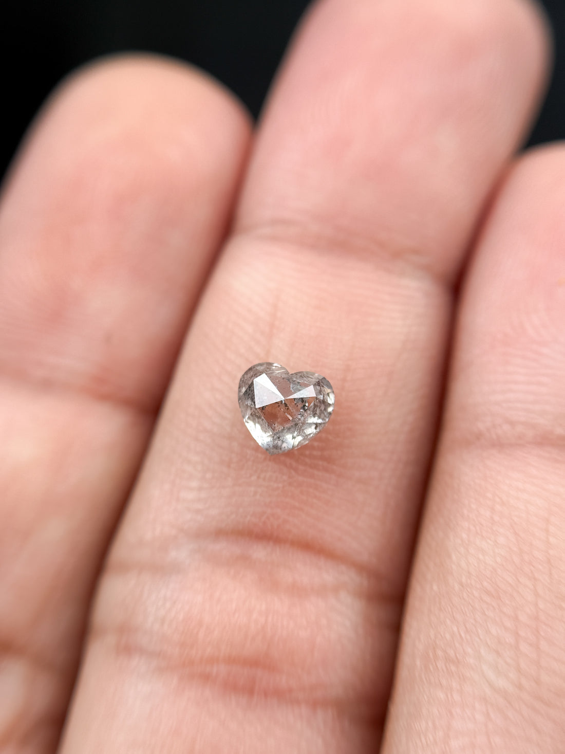 0.93 Ct Heart Rose Cut Grey Natural Salt and Pepper Diamond