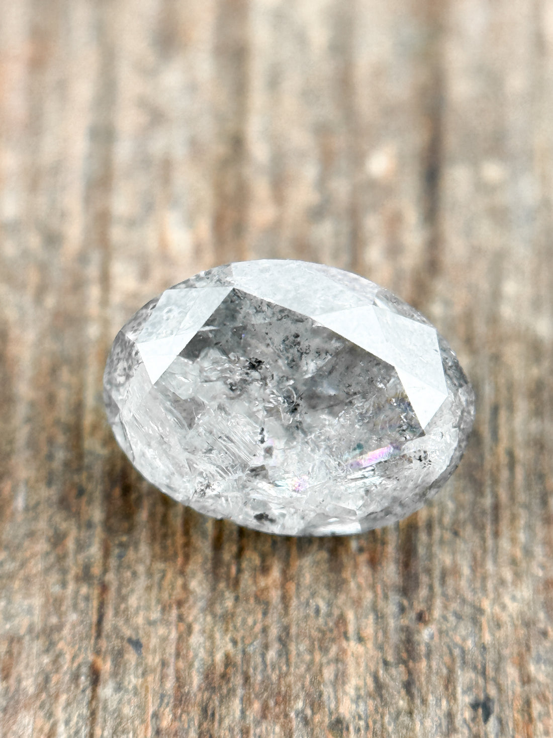 1.11 Ct Oval Rose Cut Grey Natural Salt and Pepper Diamond