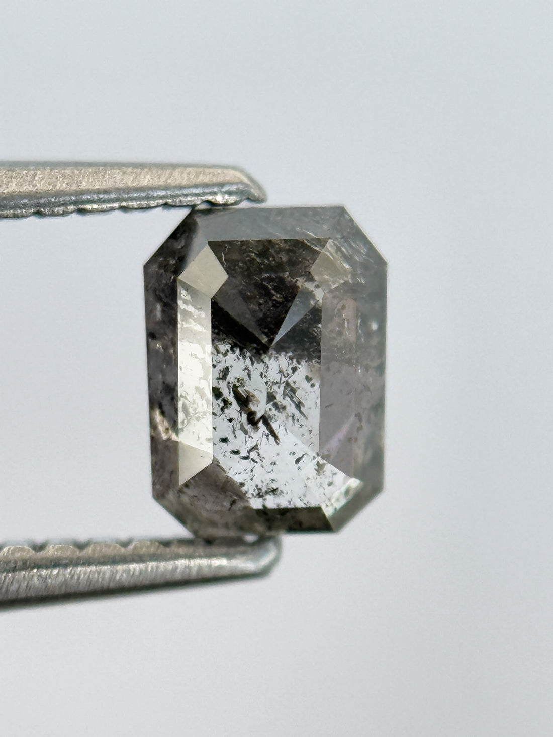 0.82 Ct Emerald Rose Cut Grey Natural Salt and Pepper Diamond