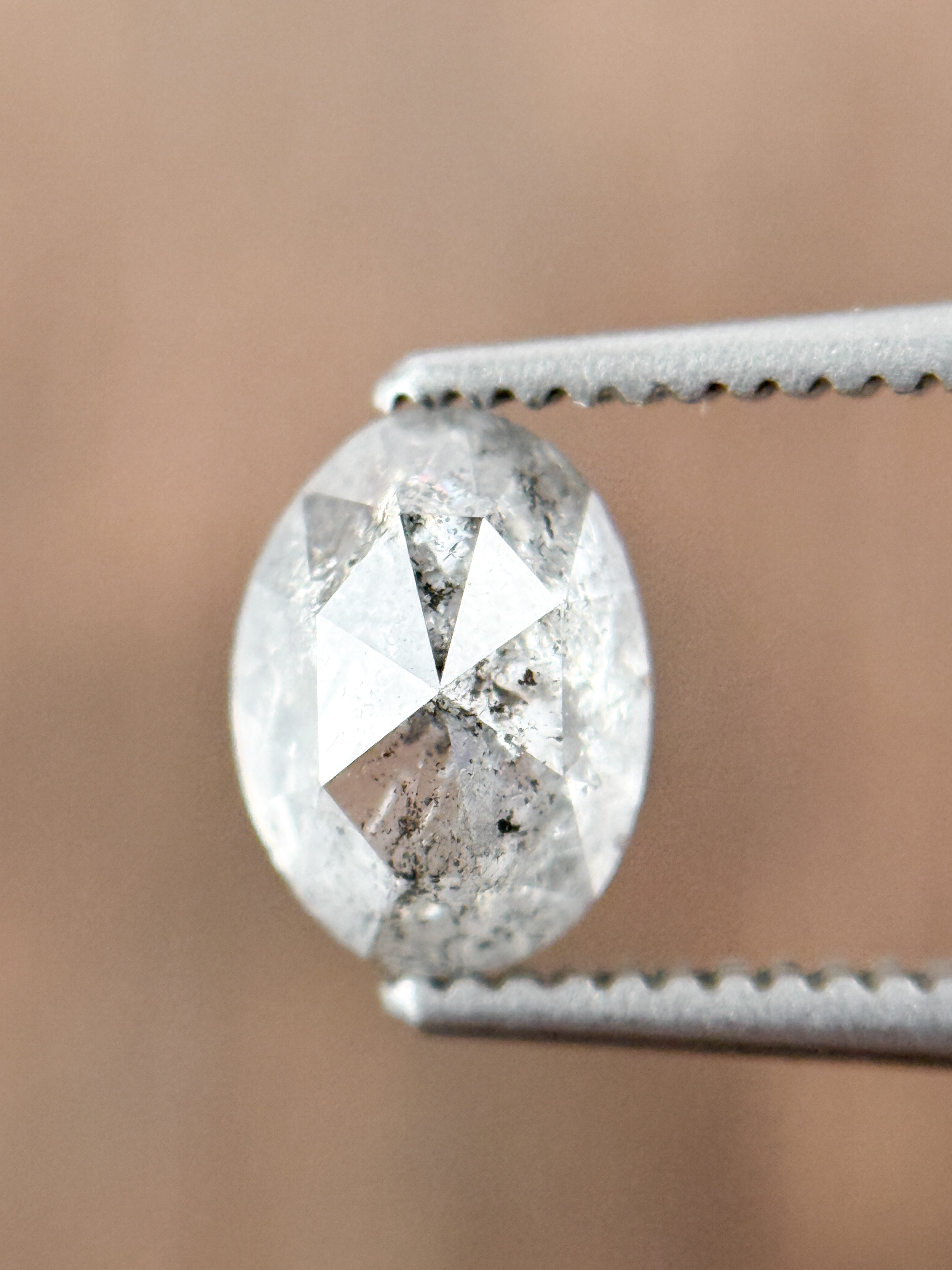 1.11 Ct Oval Rose Cut Grey Natural Salt and Pepper Diamond