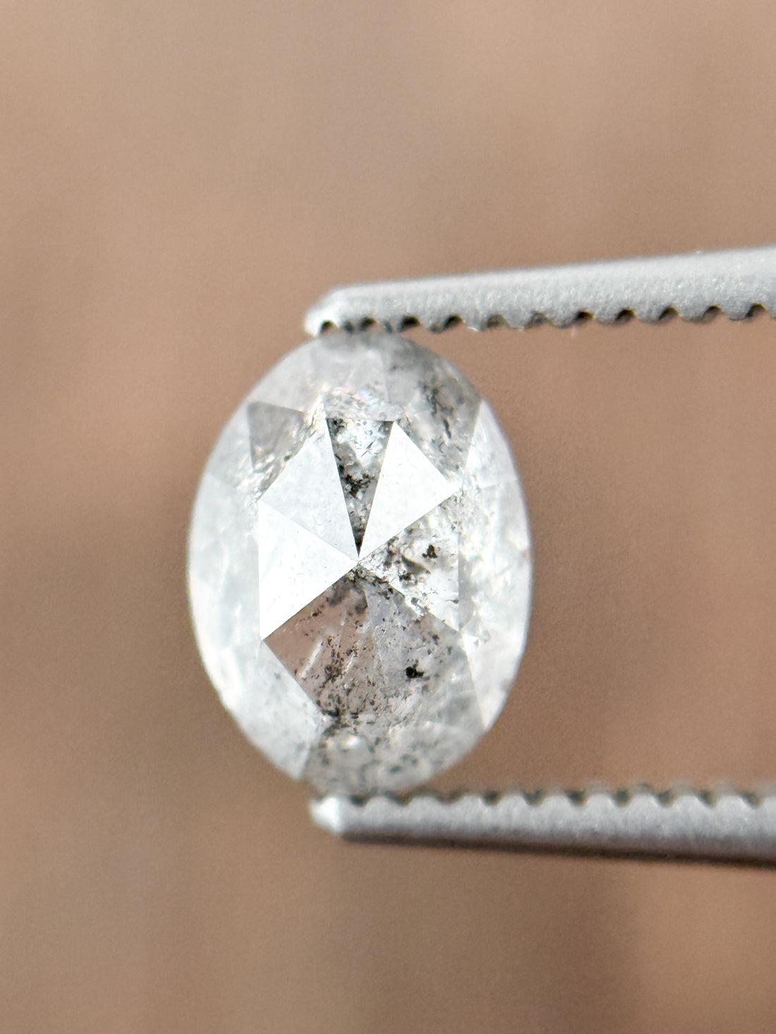 1.11 Ct Oval Rose Cut Grey Natural Salt and Pepper Diamond