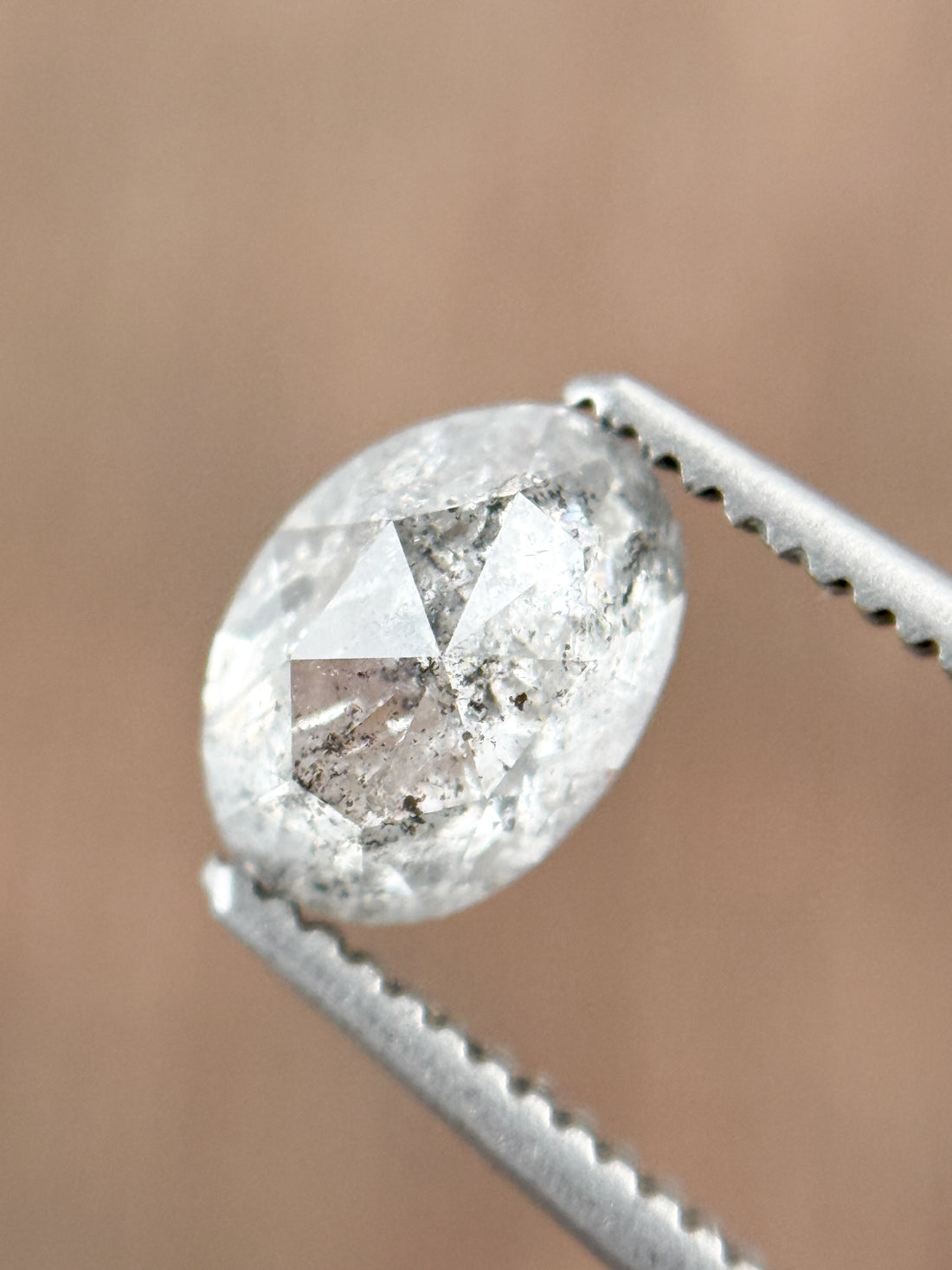 1.11 Ct Oval Rose Cut Grey Natural Salt and Pepper Diamond