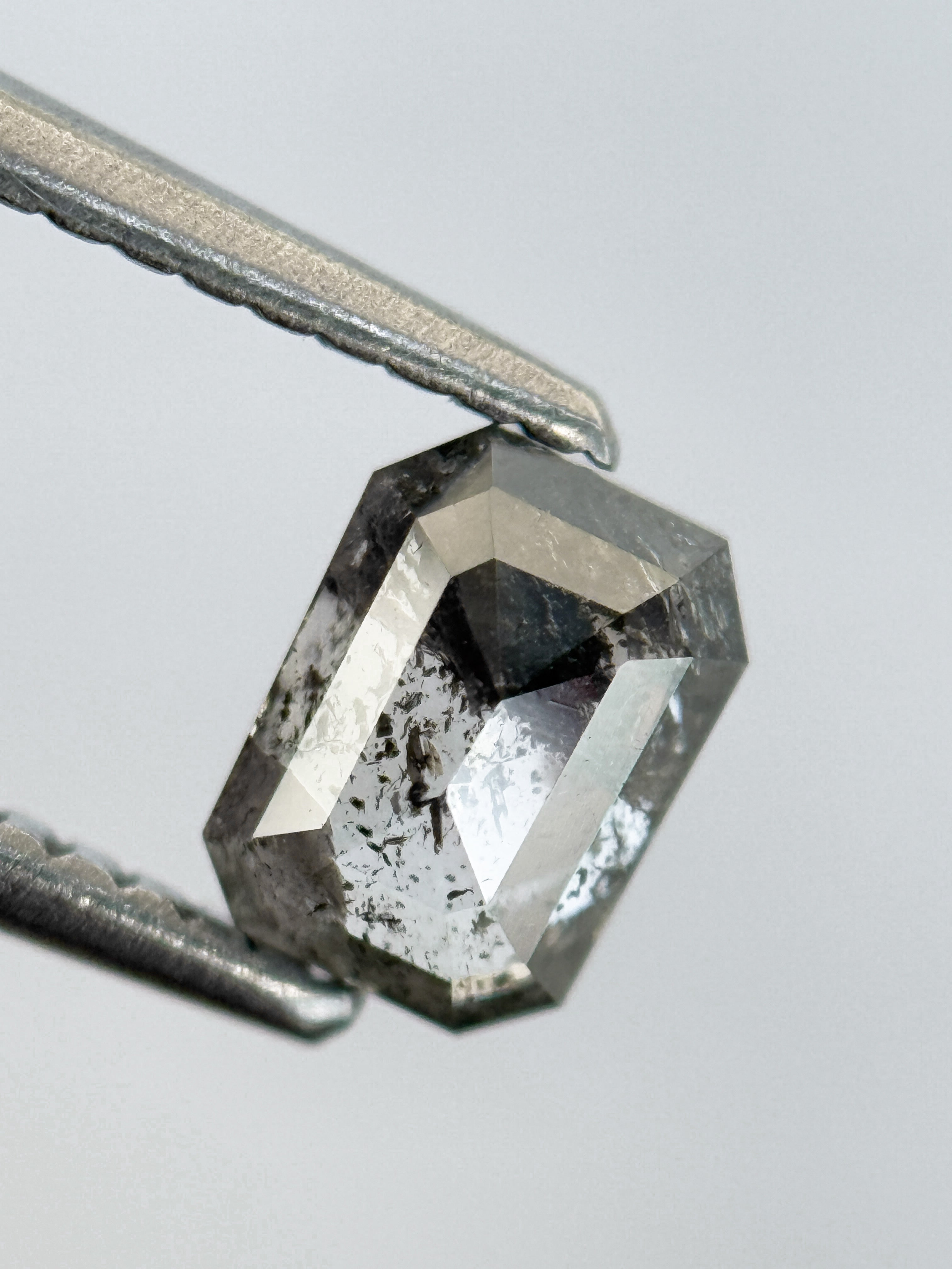 0.82 Ct Emerald Rose Cut Grey Natural Salt and Pepper Diamond