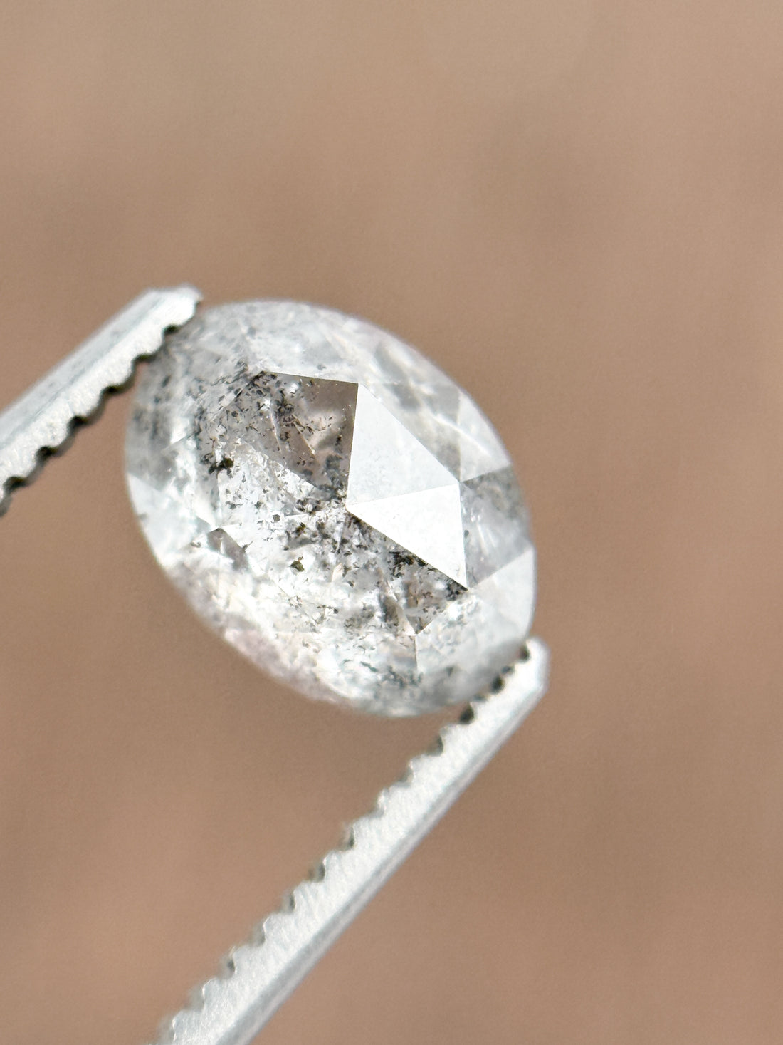 1.11 Ct Oval Rose Cut Grey Natural Salt and Pepper Diamond