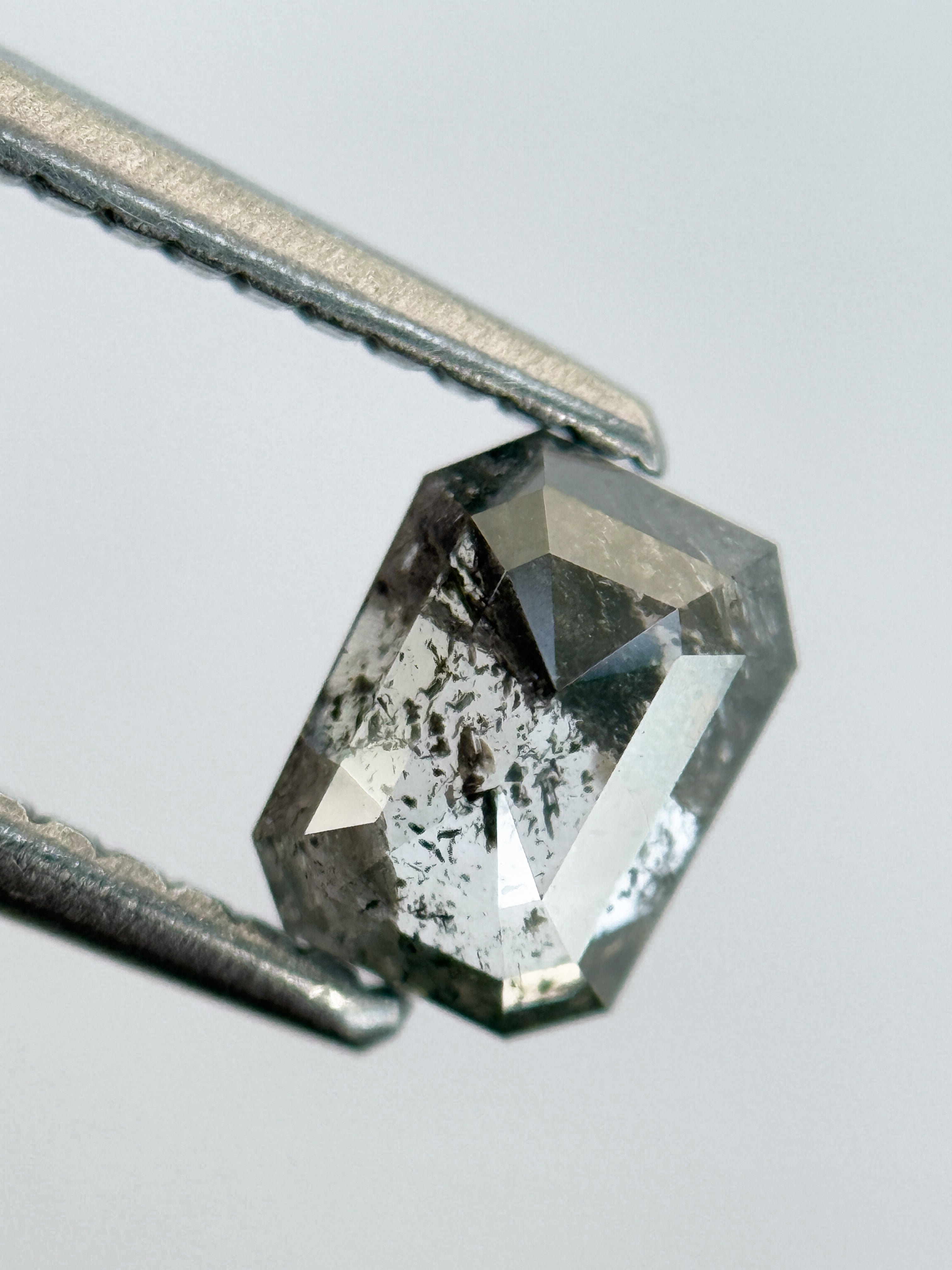 0.82 Ct Emerald Rose Cut Grey Natural Salt and Pepper Diamond