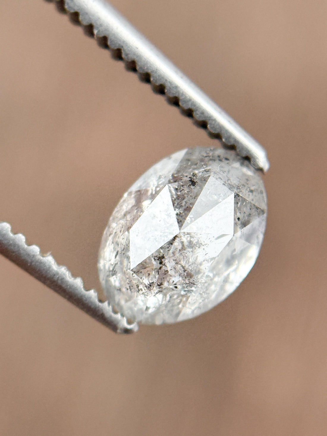 1.11 Ct Oval Rose Cut Grey Natural Salt and Pepper Diamond