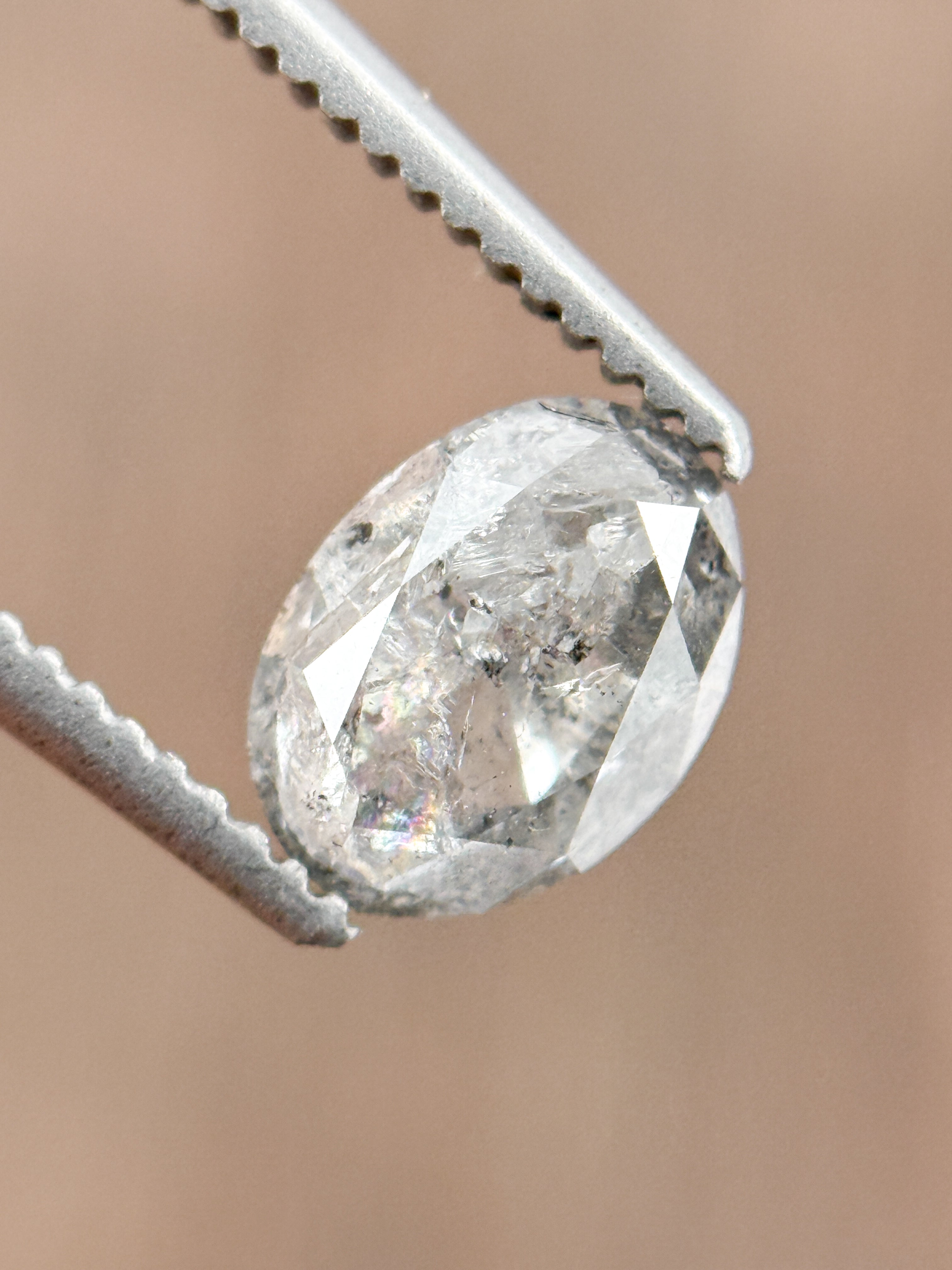 1.11 Ct Oval Rose Cut Grey Natural Salt and Pepper Diamond