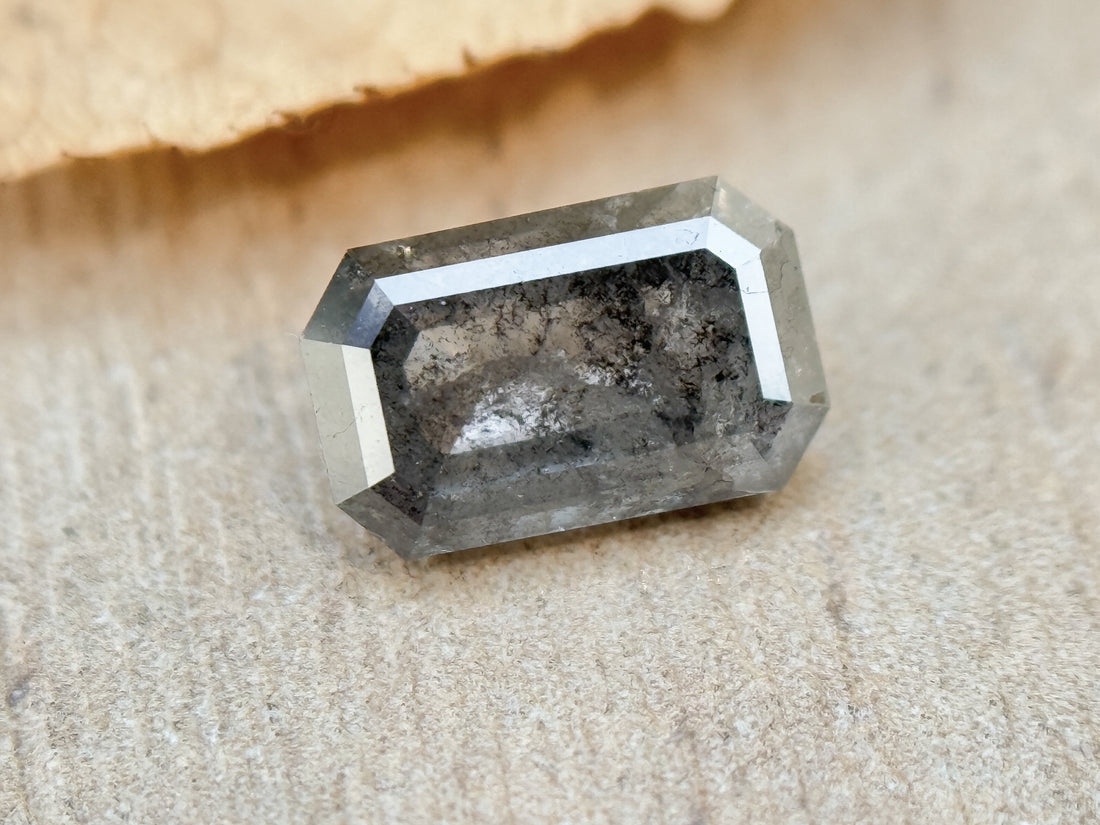 0.73 Ct Emerald Rose Cut Grey Natural Salt and Pepper Diamond