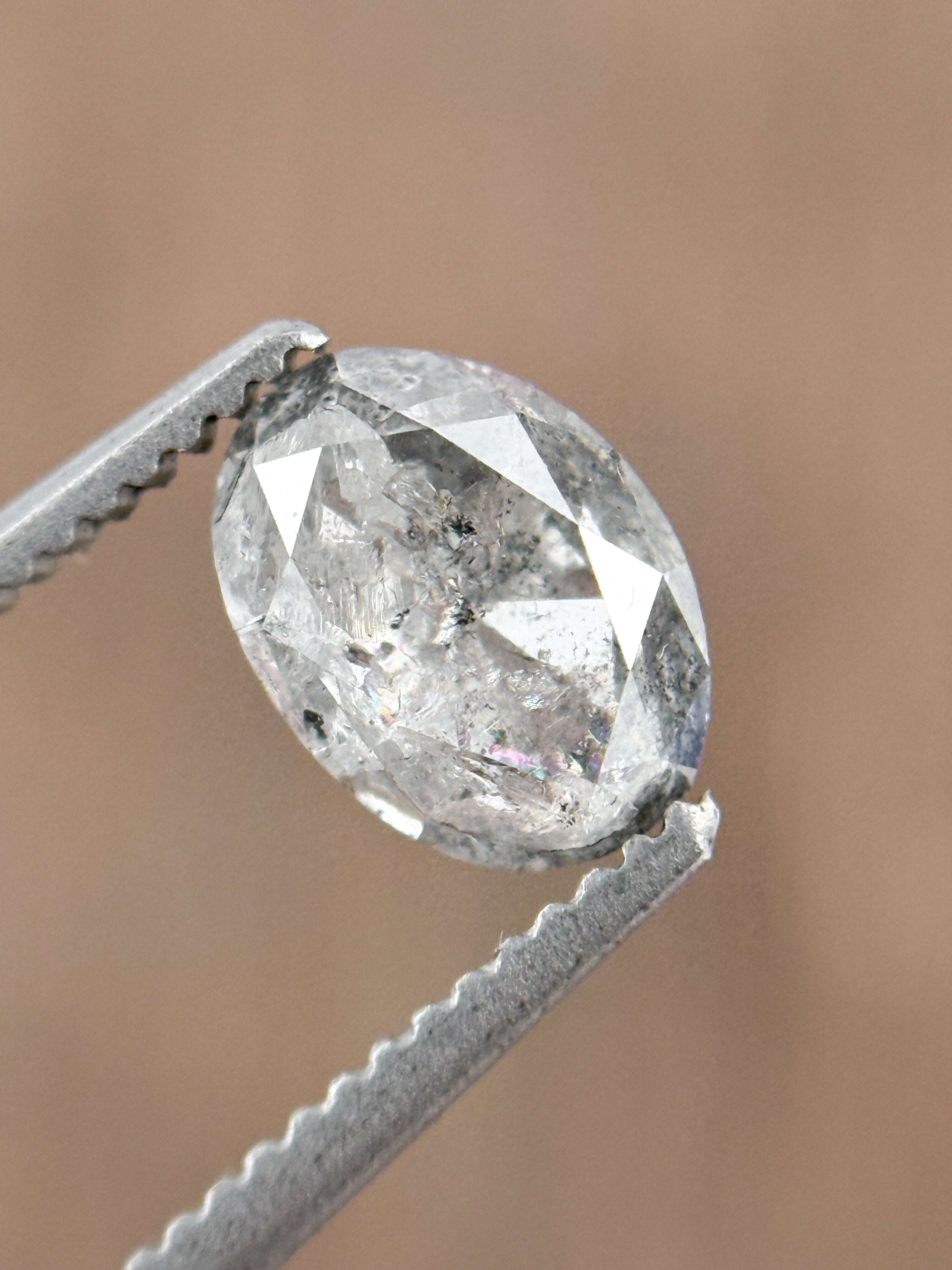 1.11 Ct Oval Rose Cut Grey Natural Salt and Pepper Diamond