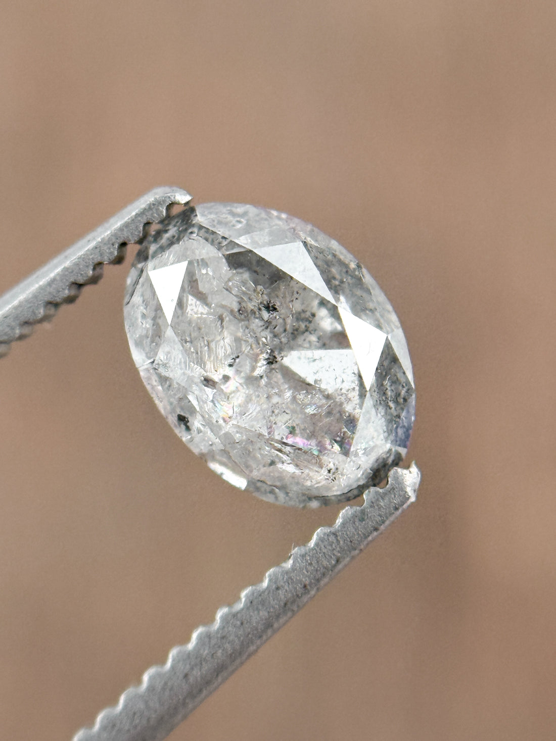 1.11 Ct Oval Rose Cut Grey Natural Salt and Pepper Diamond