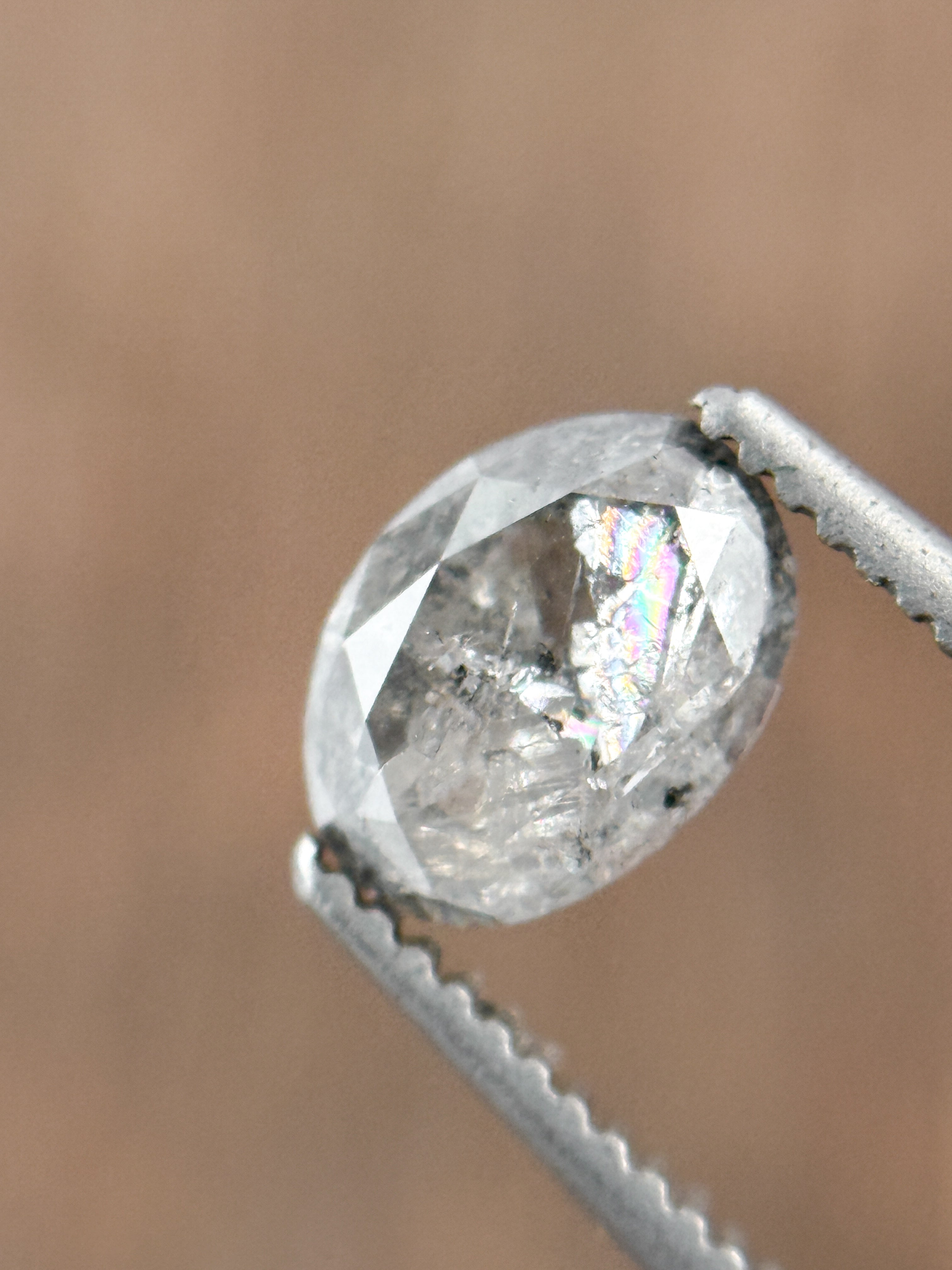 1.11 Ct Oval Rose Cut Grey Natural Salt and Pepper Diamond