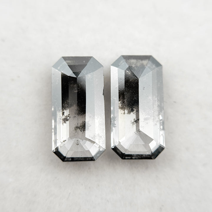 11.9 MM Emerald Rose Cut Grey Natural Salt and Pepper Diamond Pair
