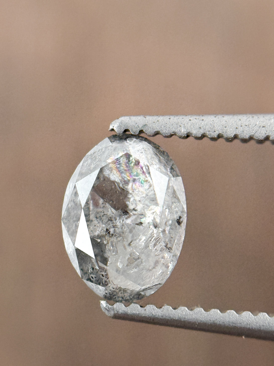 1.11 Ct Oval Rose Cut Grey Natural Salt and Pepper Diamond
