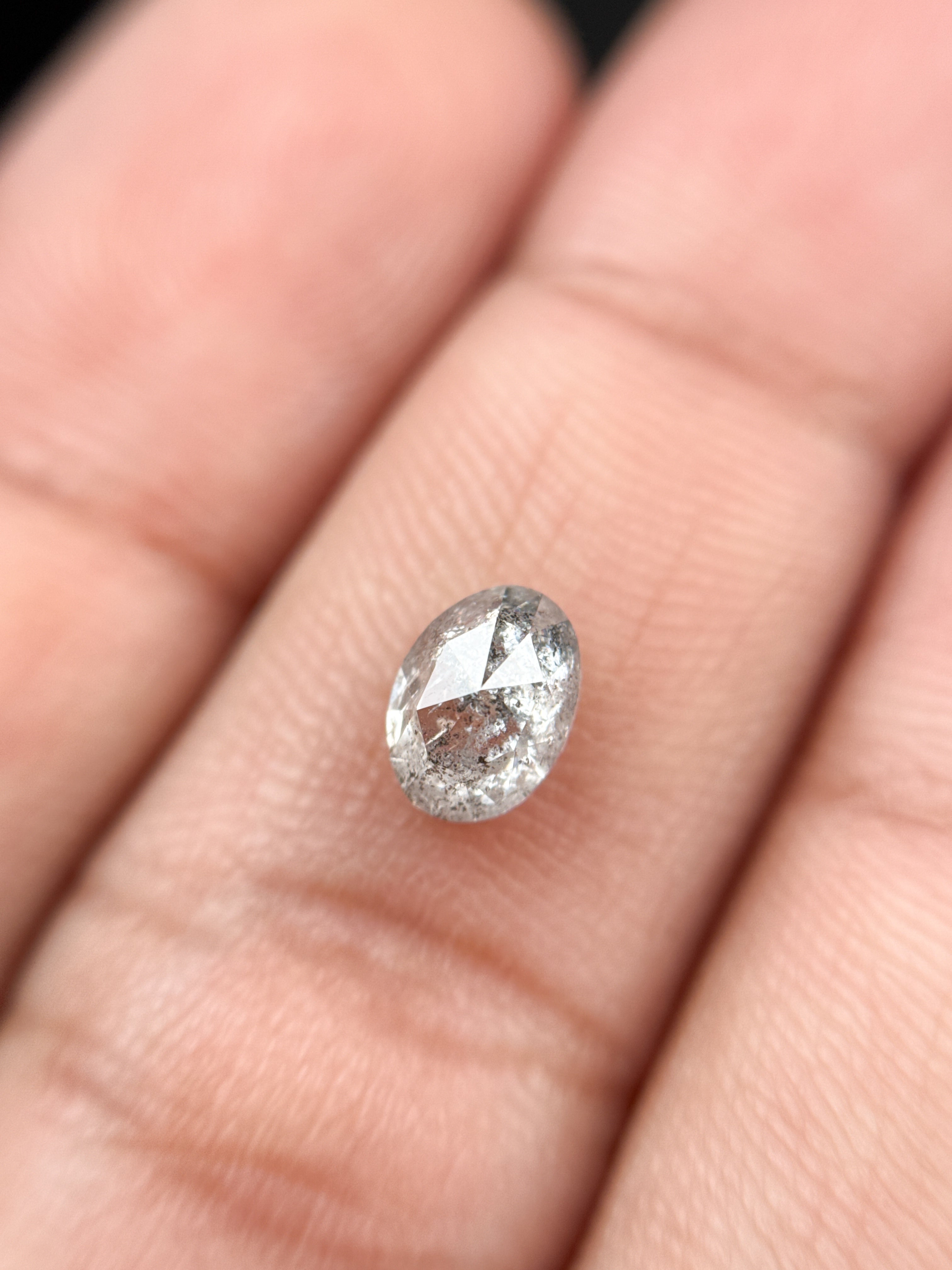 1.11 Ct Oval Rose Cut Grey Natural Salt and Pepper Diamond