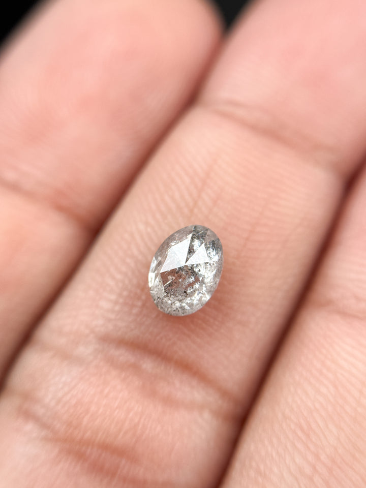 1.11 Ct Oval Rose Cut Grey Natural Salt and Pepper Diamond