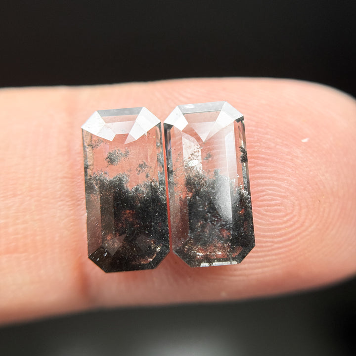 11.9 MM Emerald Rose Cut Grey Natural Salt and Pepper Diamond Pair