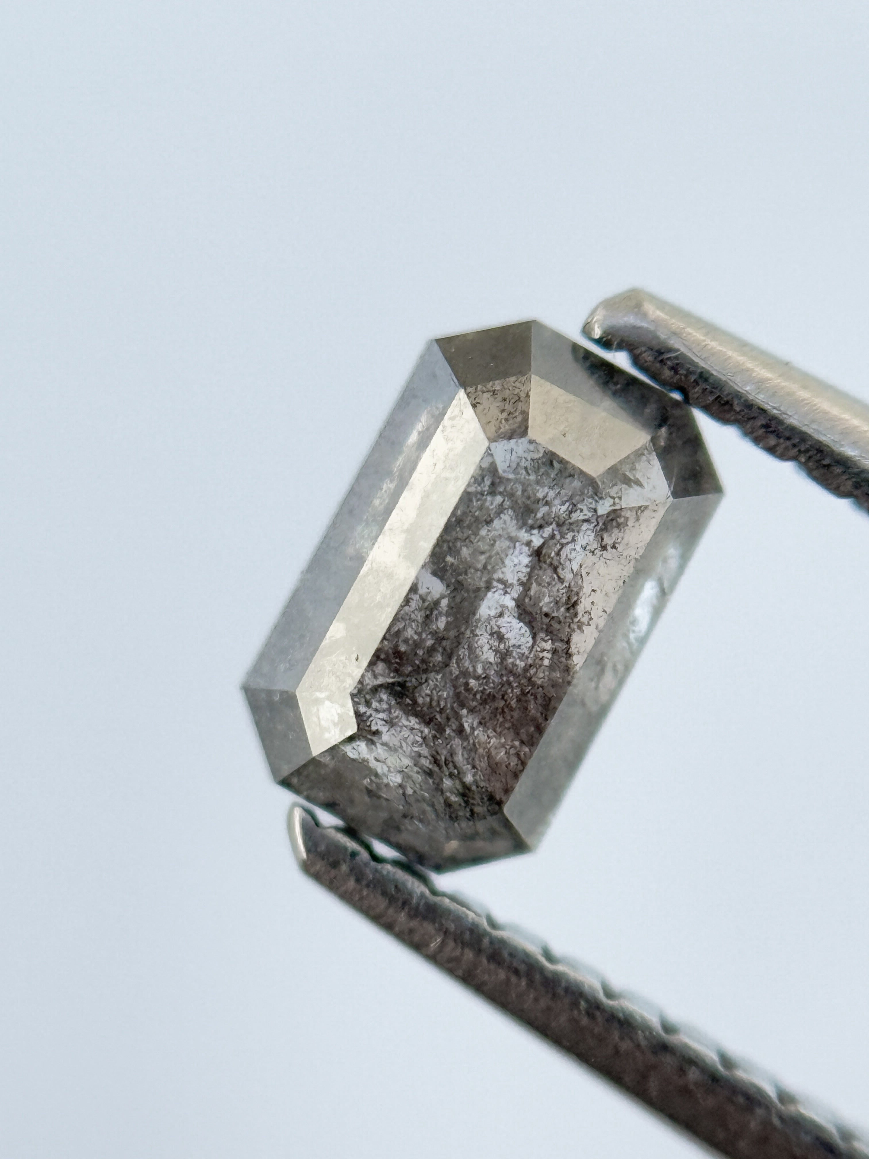 0.73 Ct Emerald Rose Cut Grey Natural Salt and Pepper Diamond