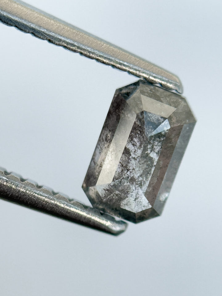 0.73 Ct Emerald Rose Cut Grey Natural Salt and Pepper Diamond