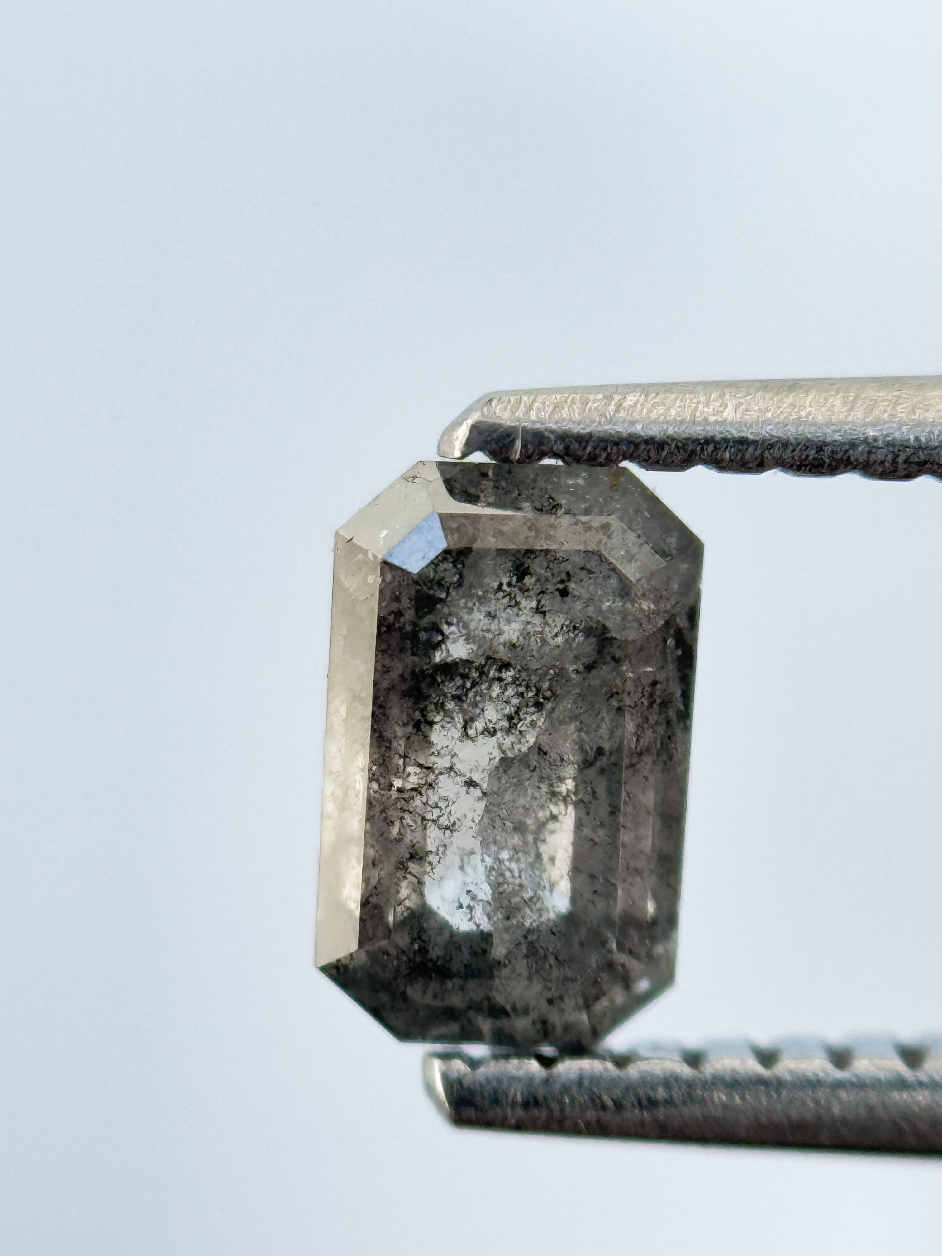 0.73 Ct Emerald Rose Cut Grey Natural Salt and Pepper Diamond
