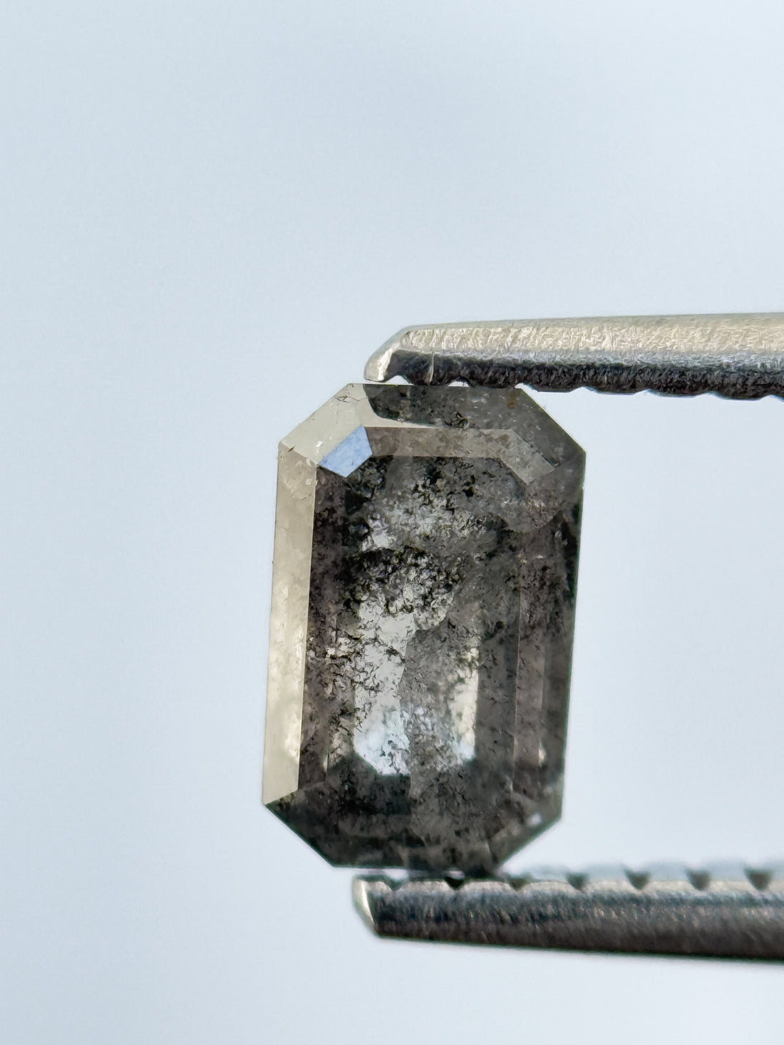 0.73 Ct Emerald Rose Cut Grey Natural Salt and Pepper Diamond