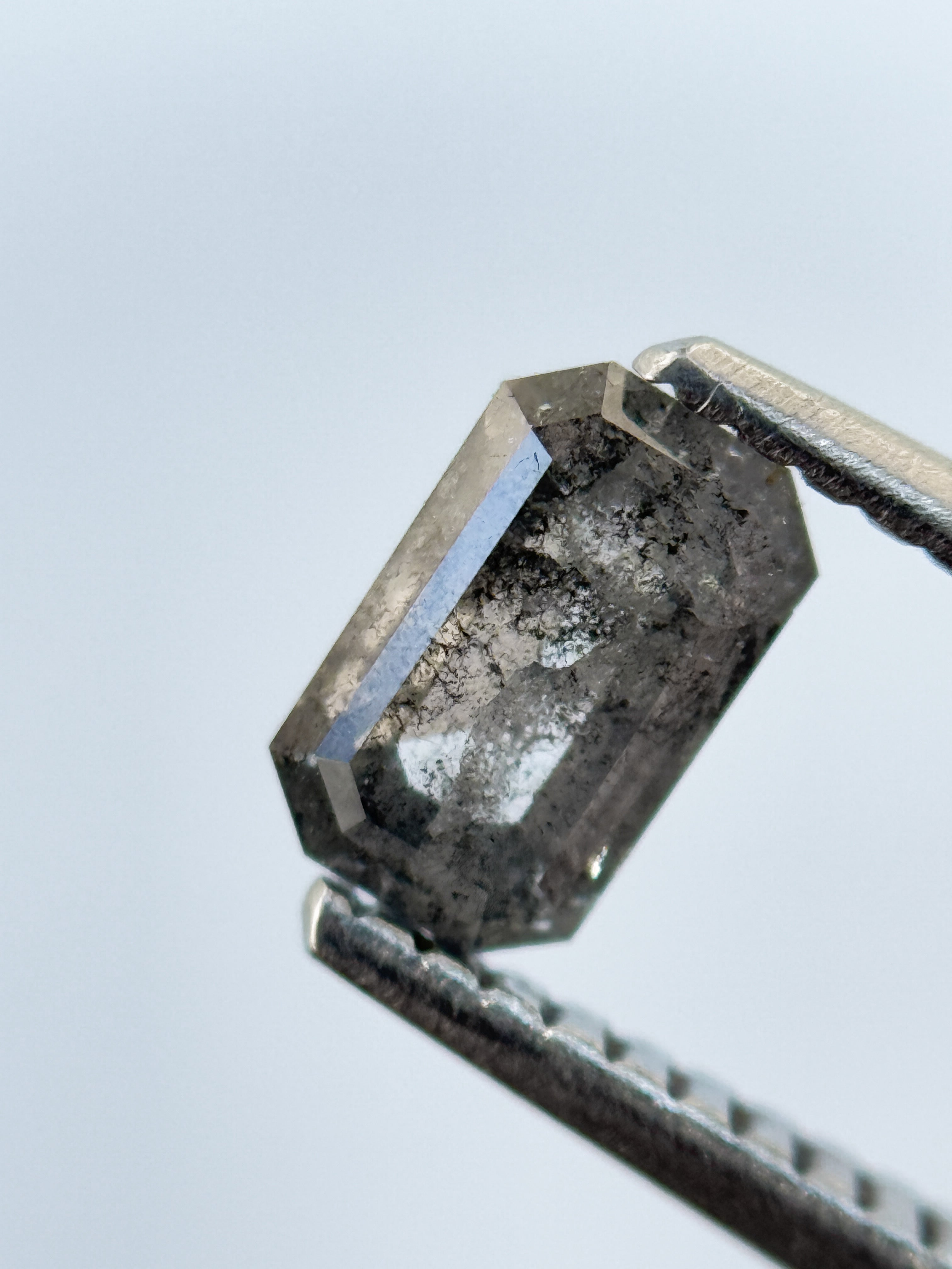0.73 Ct Emerald Rose Cut Grey Natural Salt and Pepper Diamond