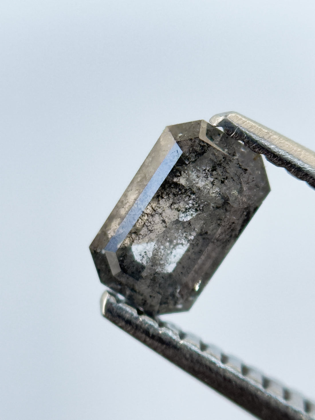0.73 Ct Emerald Rose Cut Grey Natural Salt and Pepper Diamond