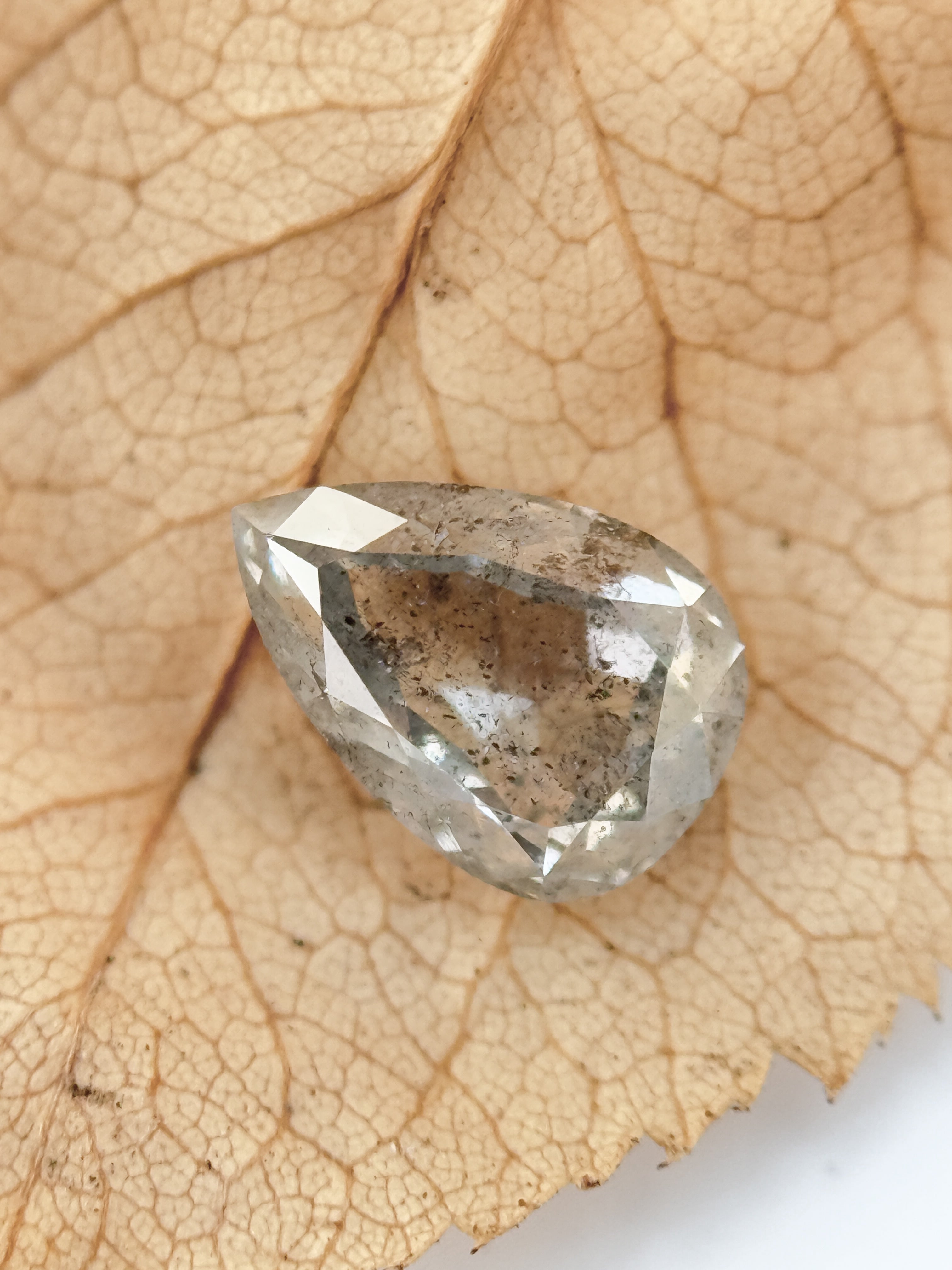 0.79 Ct Pear Rose Cut Grey Natural Salt and Pepper Diamond