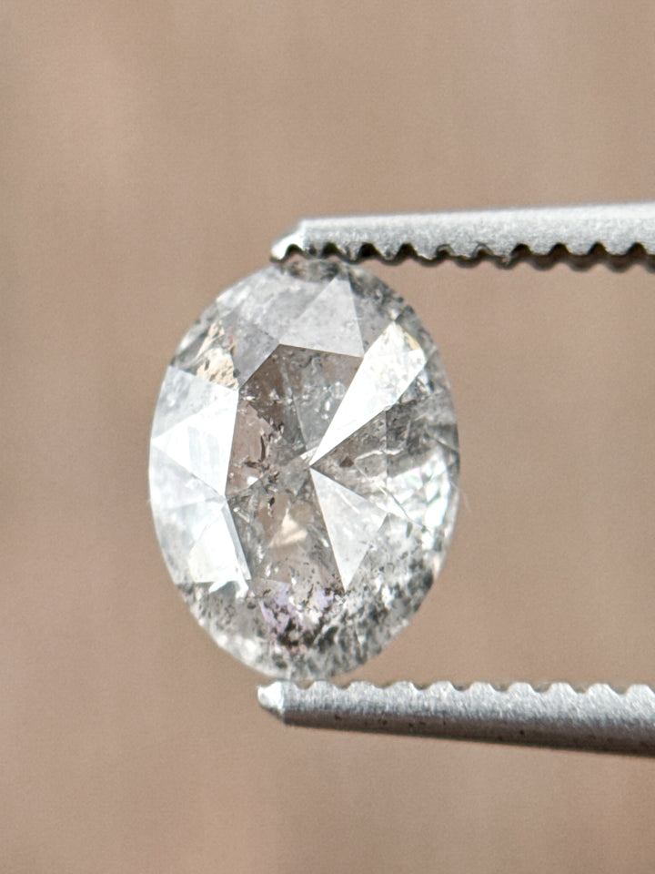 0.90 Ct Oval Rose Cut Grey Natural Galaxy Diamond