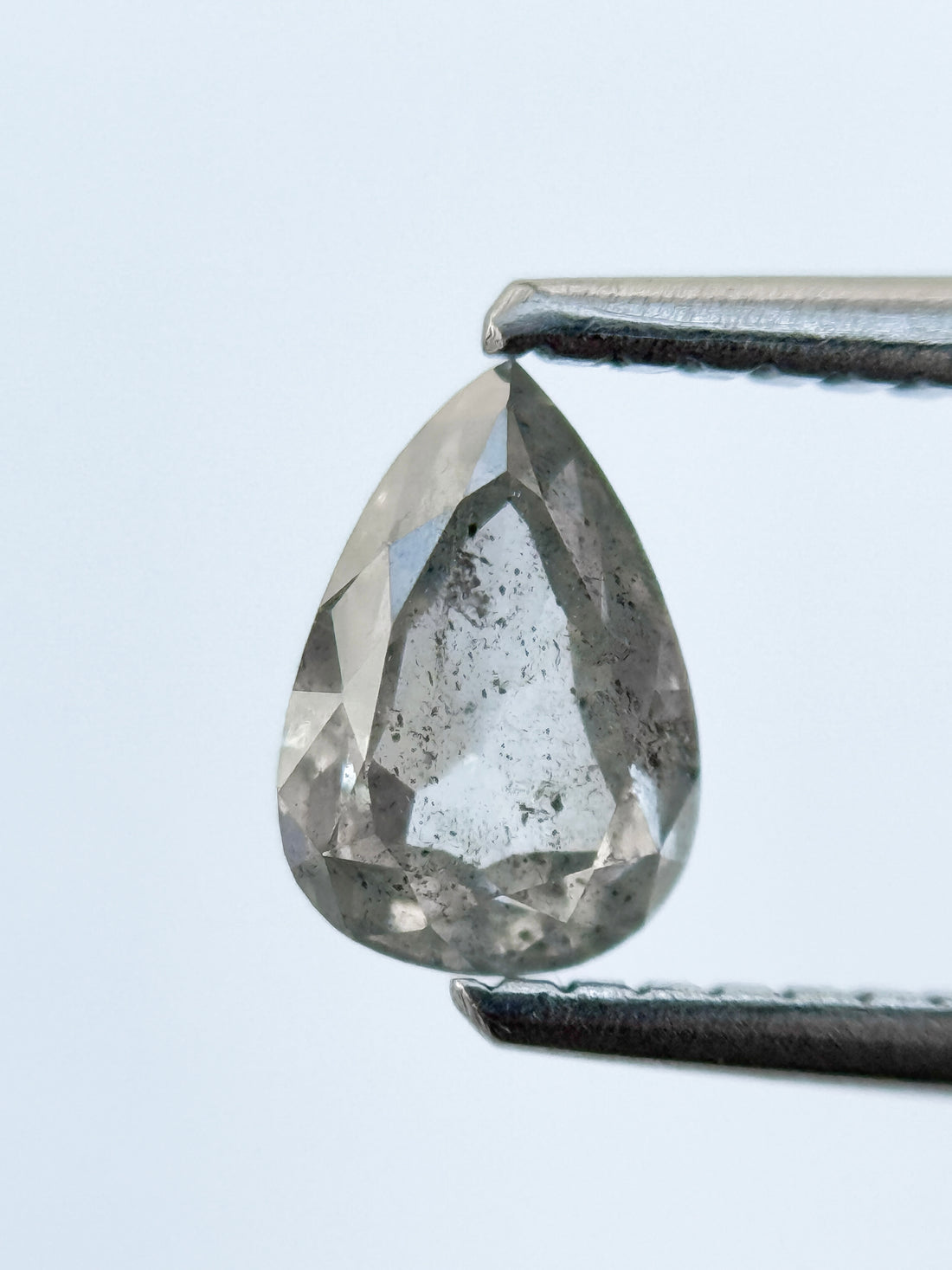 0.79 Ct Pear Rose Cut Grey Natural Salt and Pepper Diamond
