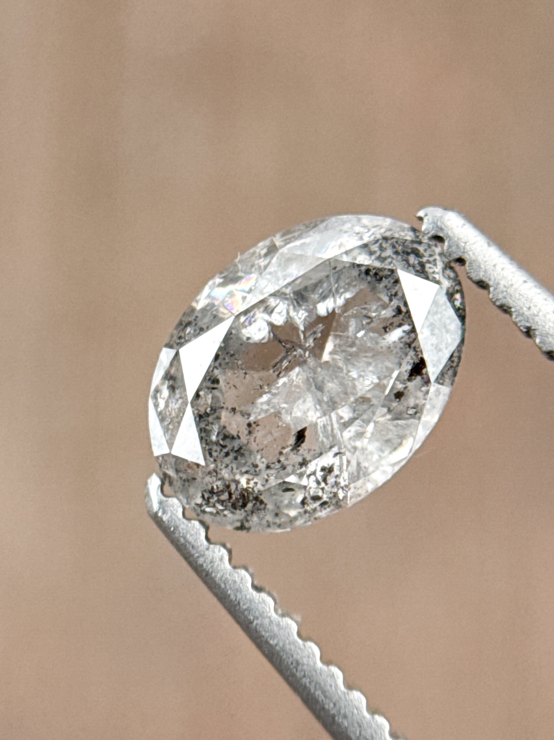 0.90 Ct Oval Rose Cut Grey Natural Galaxy Diamond
