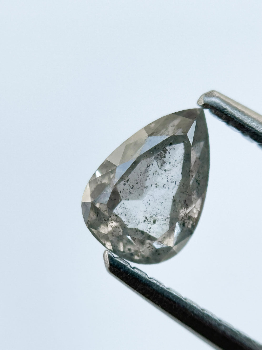 0.79 Ct Pear Rose Cut Grey Natural Salt and Pepper Diamond