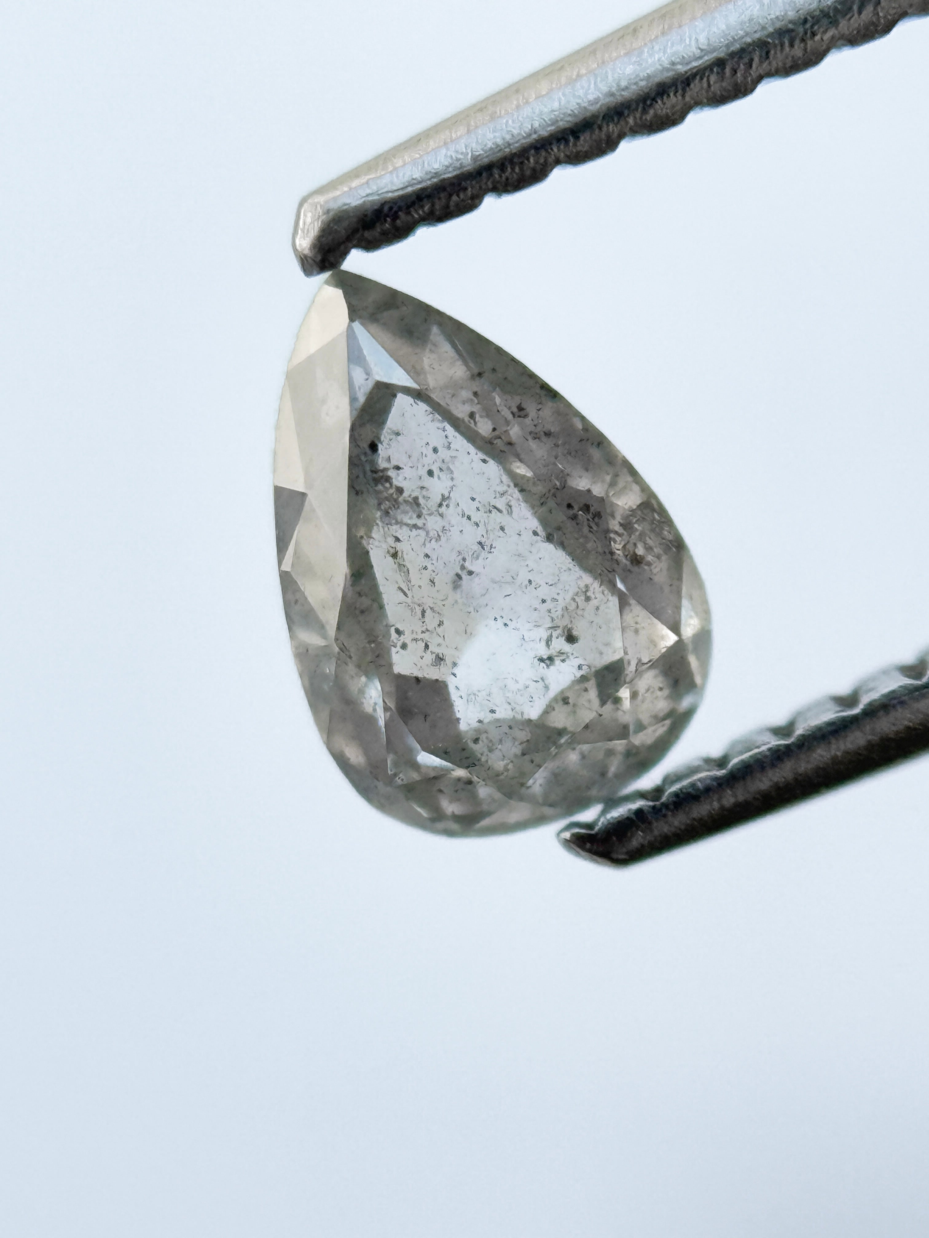 0.79 Ct Pear Rose Cut Grey Natural Salt and Pepper Diamond