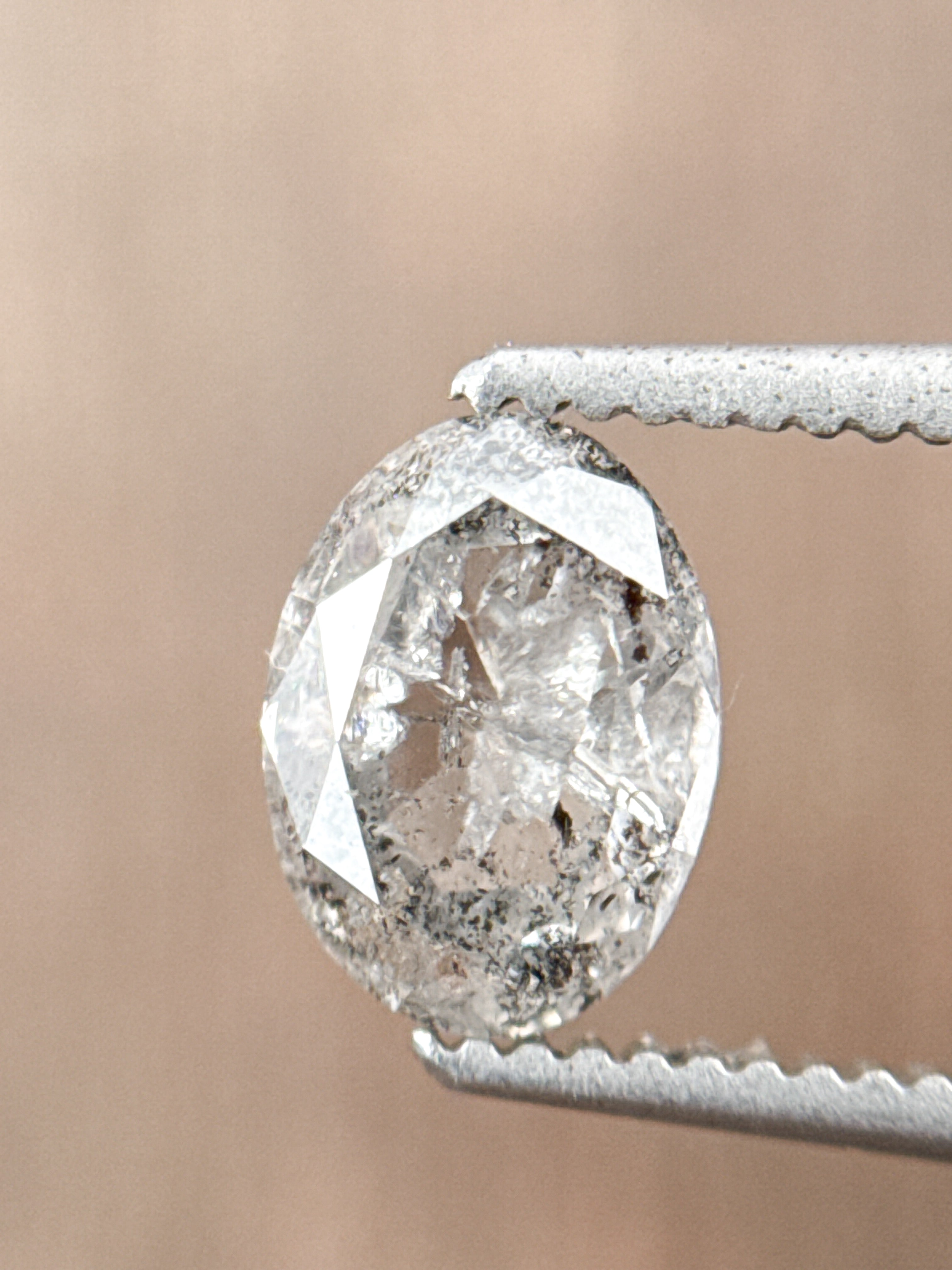 0.90 Ct Oval Rose Cut Grey Natural Galaxy Diamond