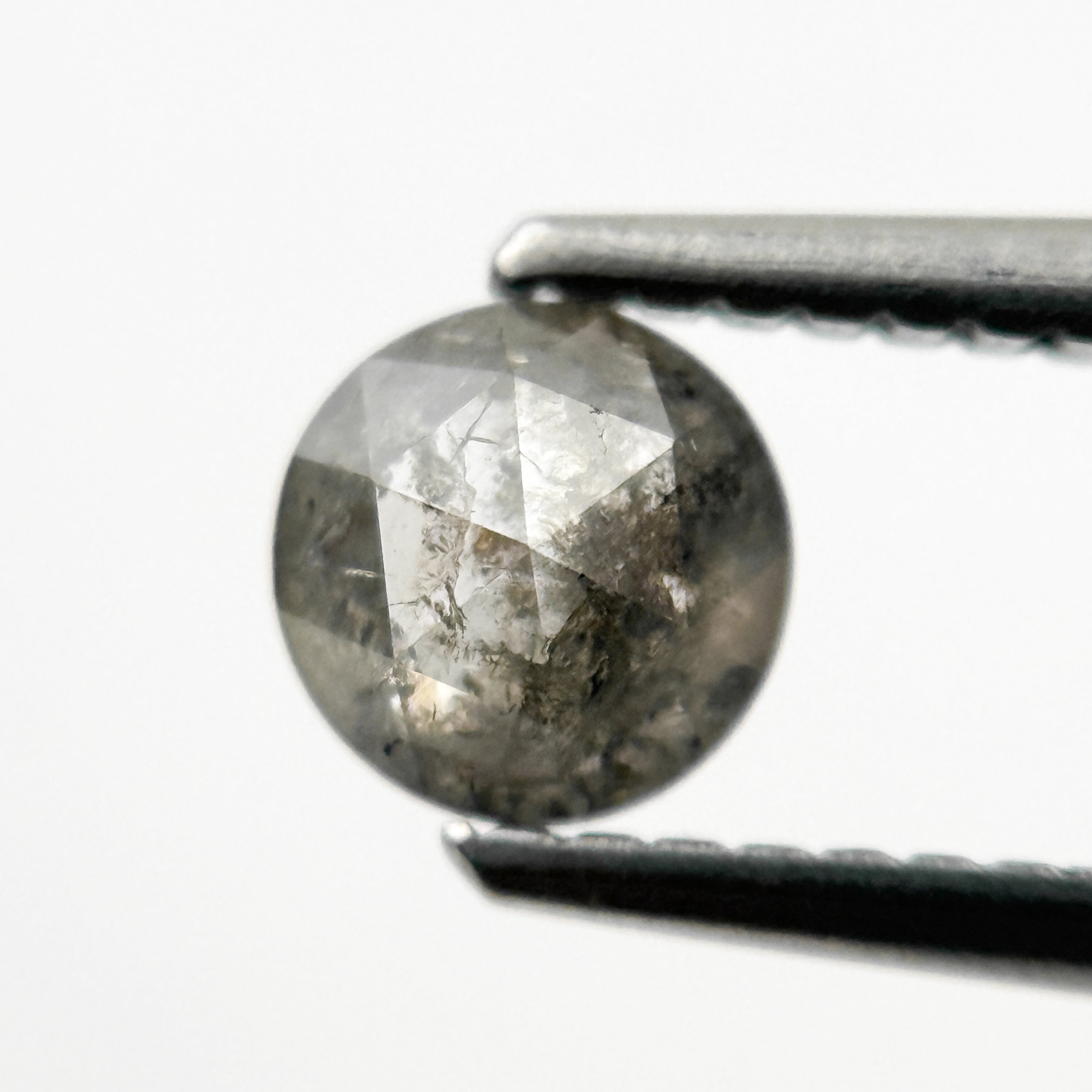 0.51 Ct Round Rose Cut Grey Natural Minimal Salt and Pepper Diamond
