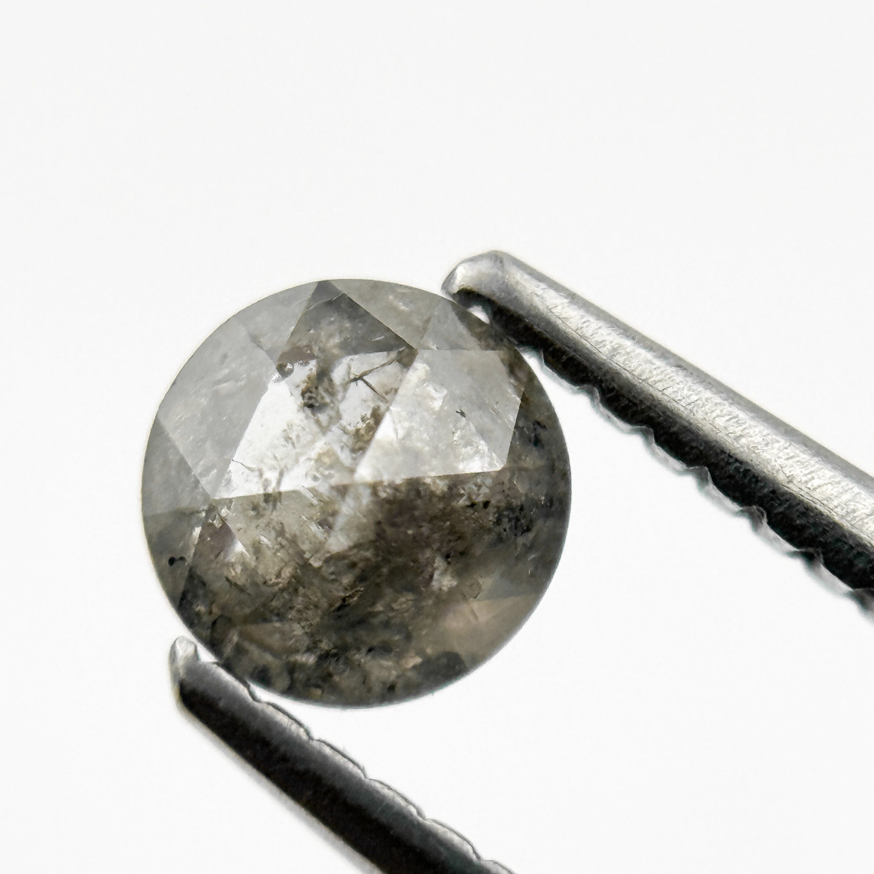 0.51 Ct Round Rose Cut Grey Natural Minimal Salt and Pepper Diamond