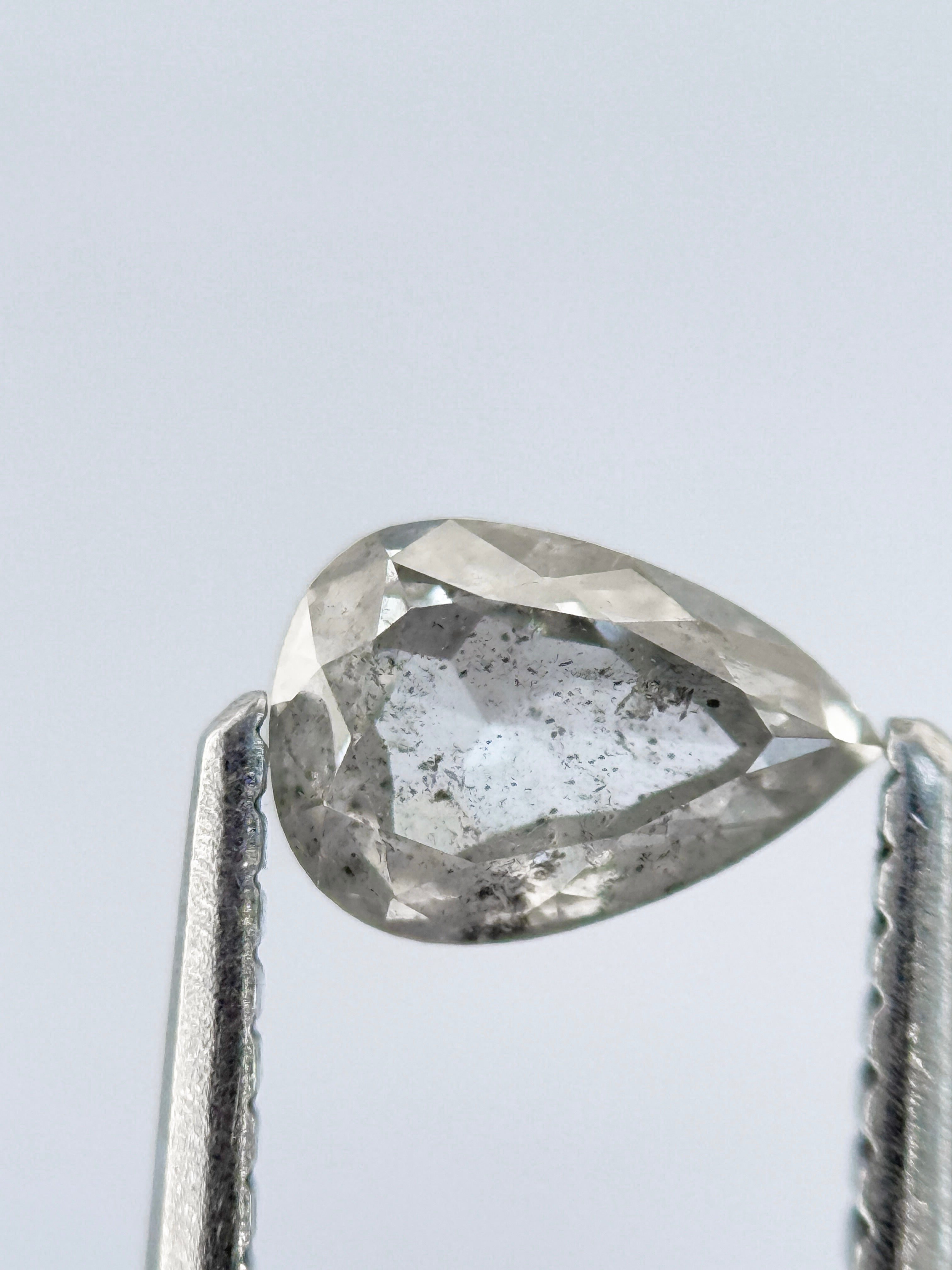 0.79 Ct Pear Rose Cut Grey Natural Salt and Pepper Diamond