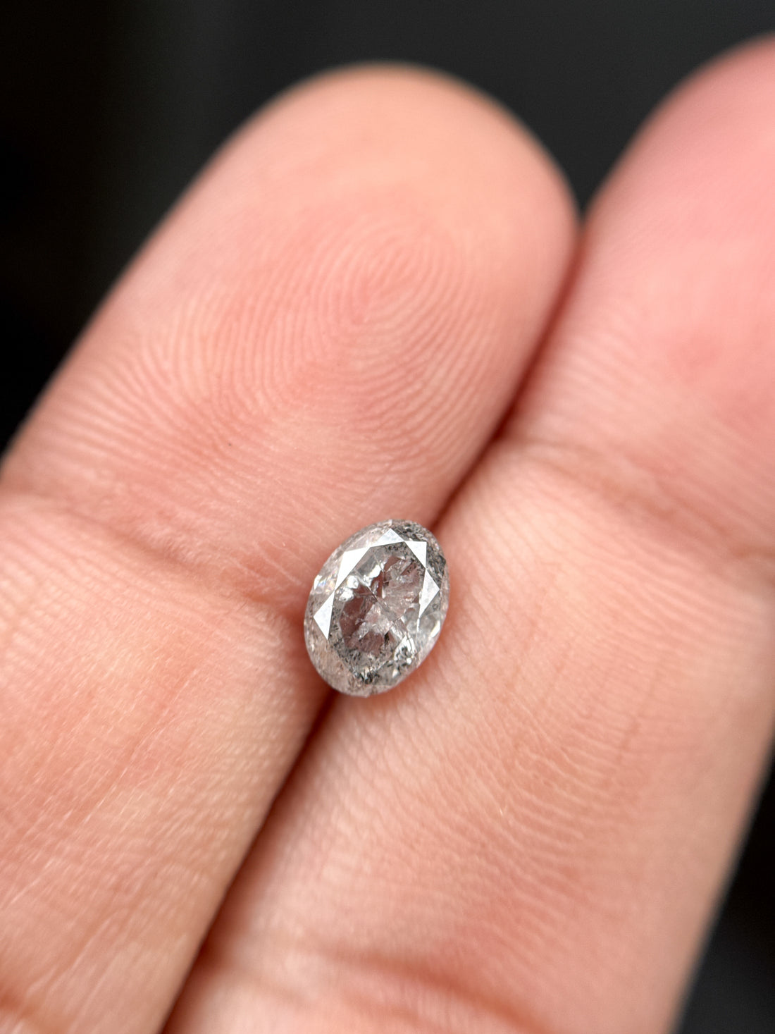 0.90 Ct Oval Rose Cut Grey Natural Galaxy Diamond