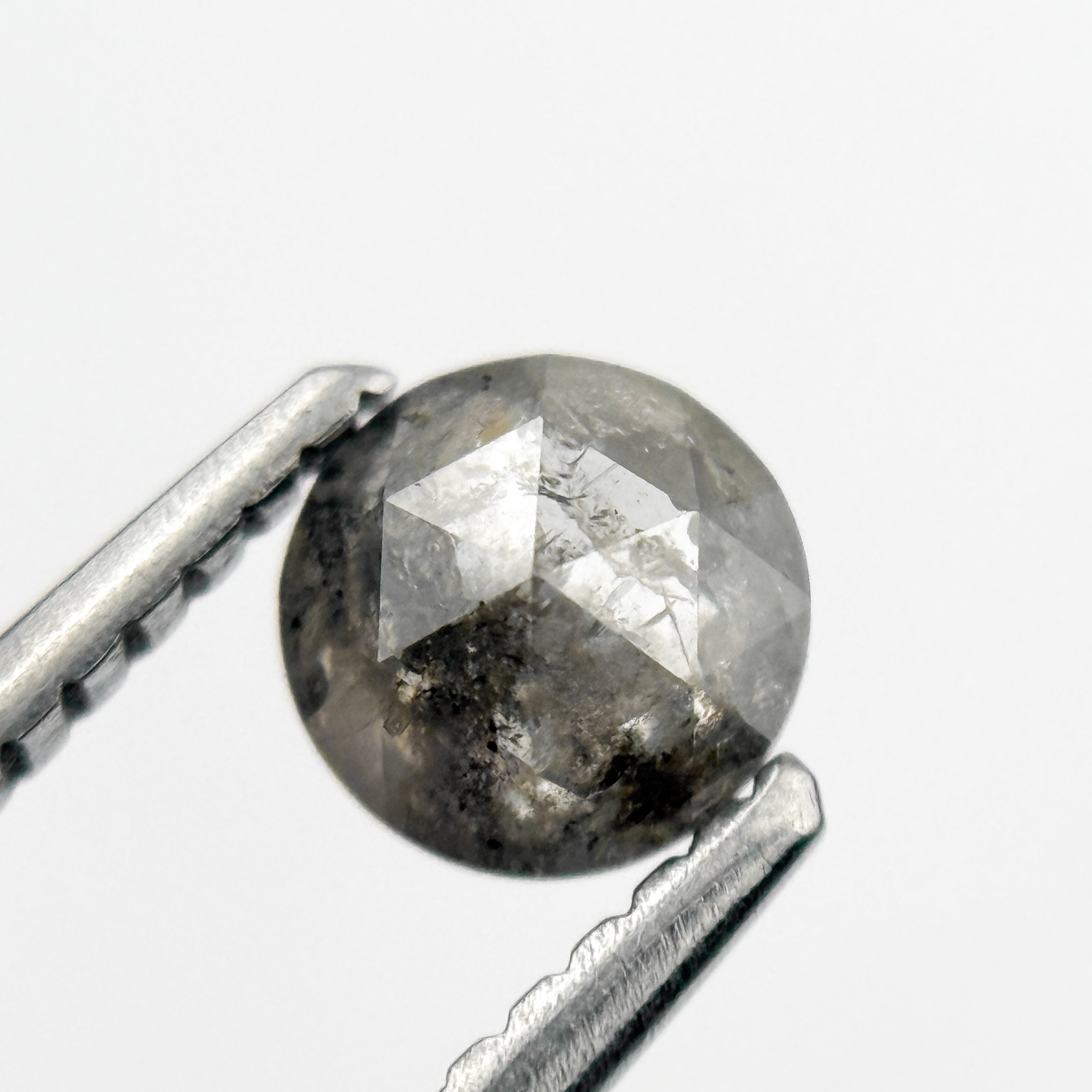 0.51 Ct Round Rose Cut Grey Natural Minimal Salt and Pepper Diamond