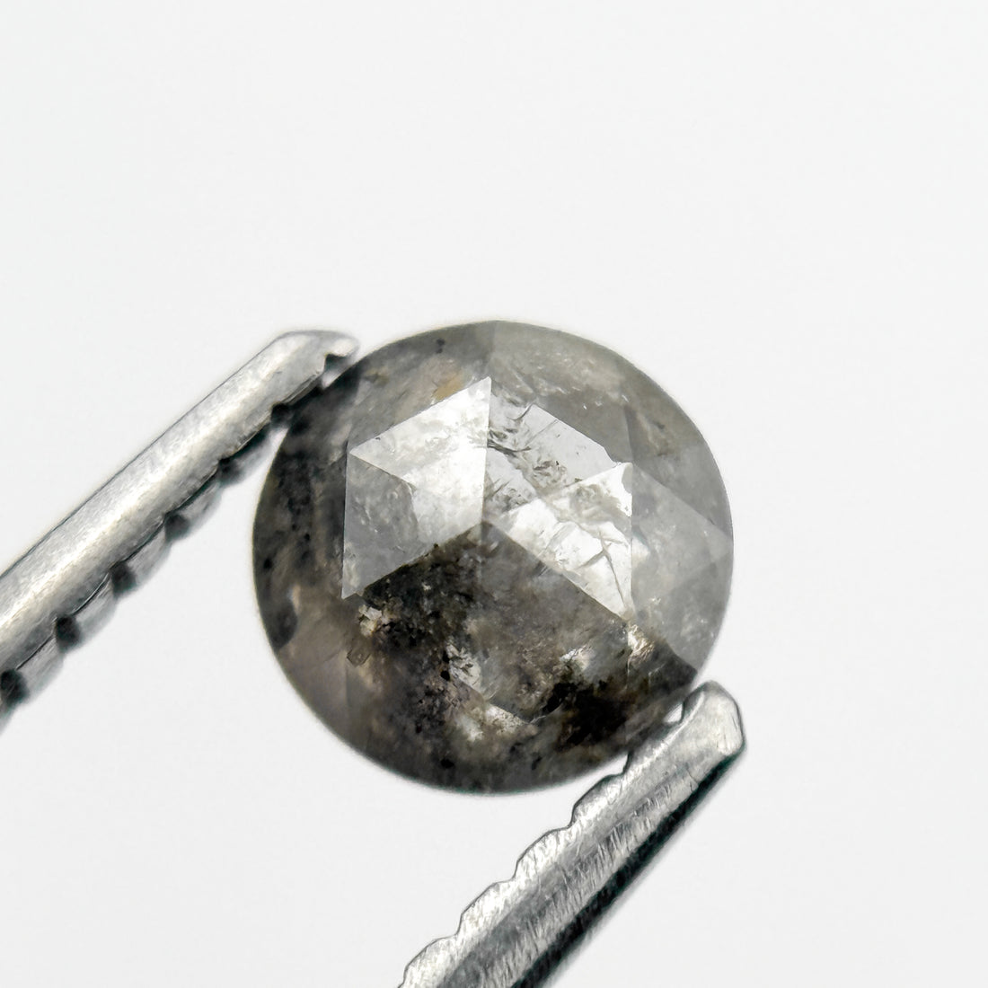 0.51 Ct Round Rose Cut Grey Natural Minimal Salt and Pepper Diamond