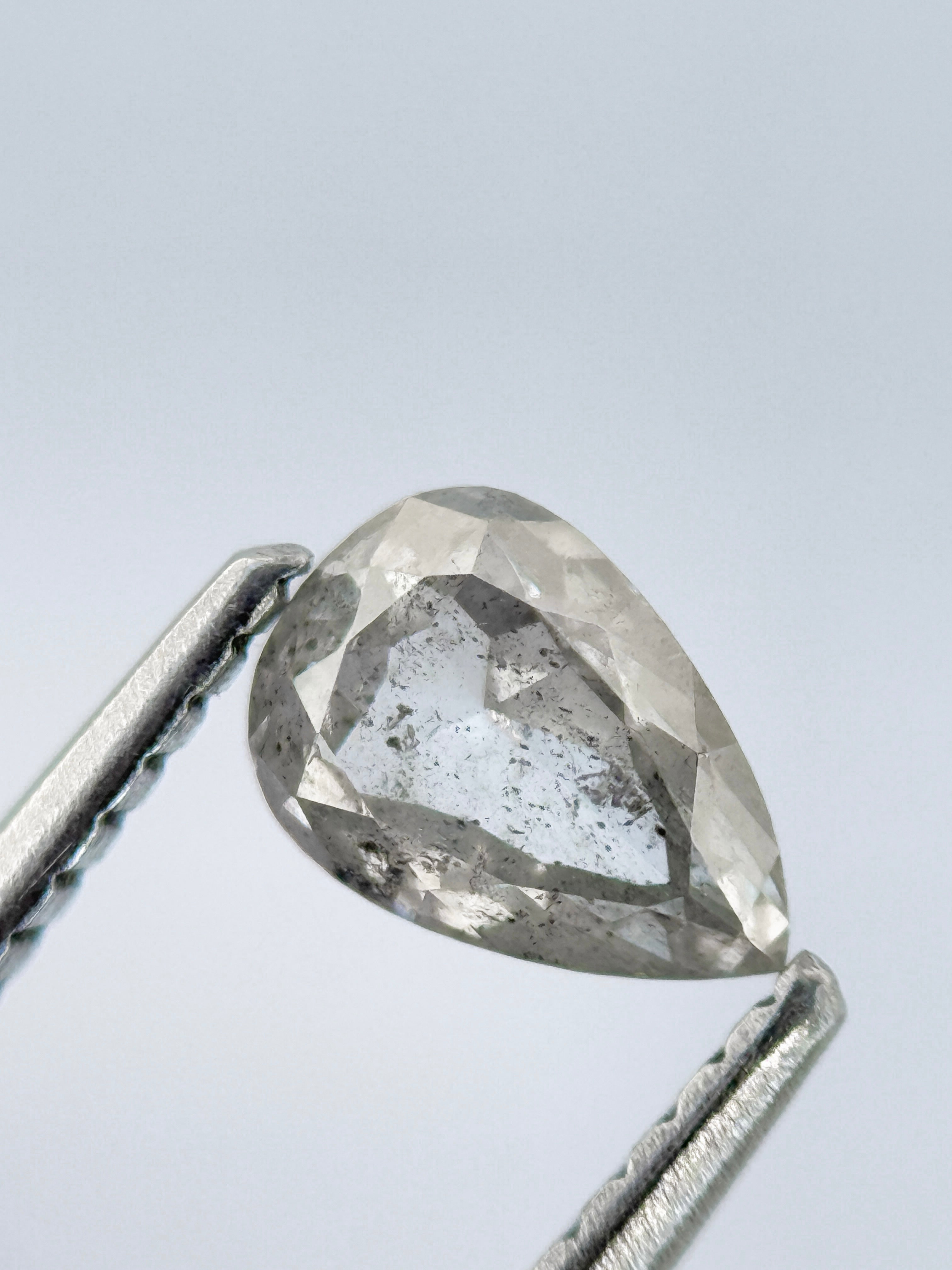 0.79 Ct Pear Rose Cut Grey Natural Salt and Pepper Diamond