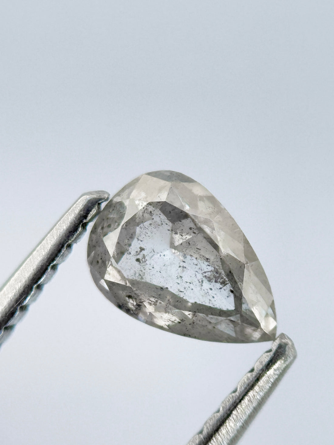 0.79 Ct Pear Rose Cut Grey Natural Salt and Pepper Diamond