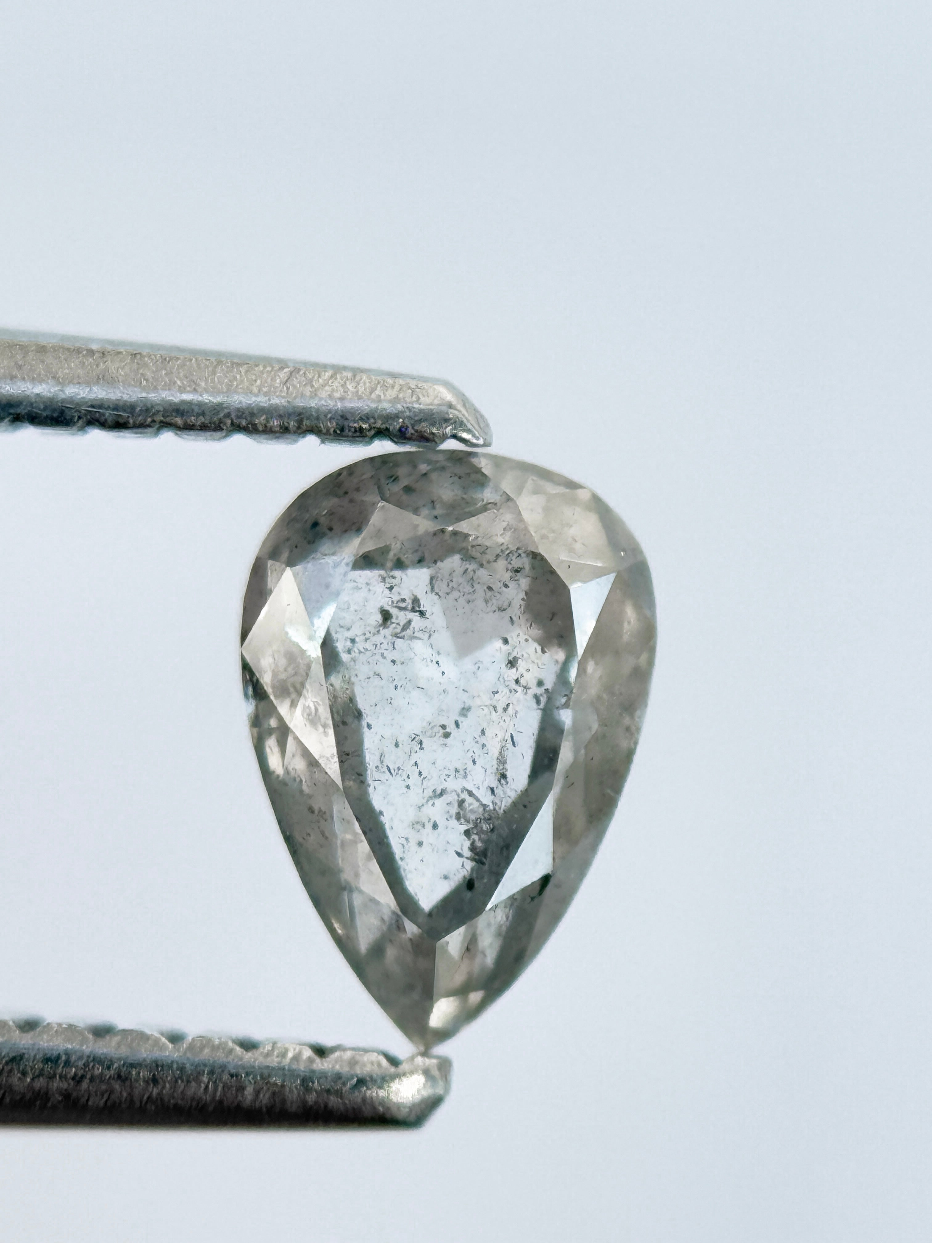 0.79 Ct Pear Rose Cut Grey Natural Salt and Pepper Diamond