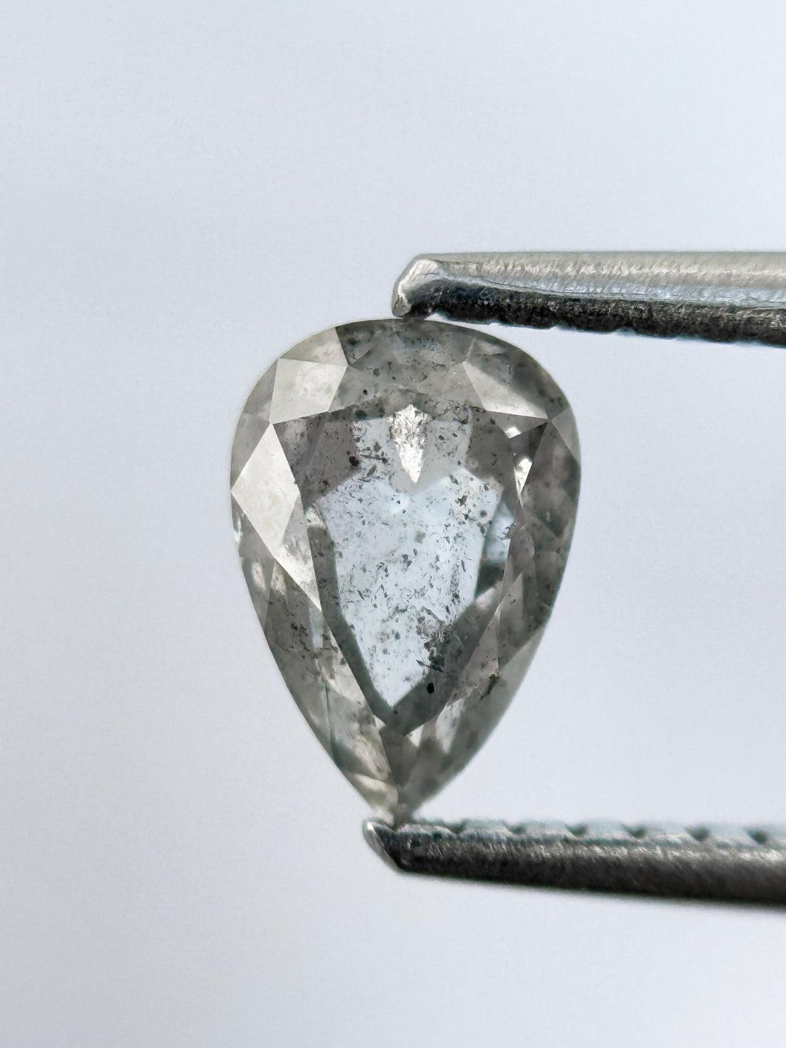0.79 Ct Pear Rose Cut Grey Natural Salt and Pepper Diamond