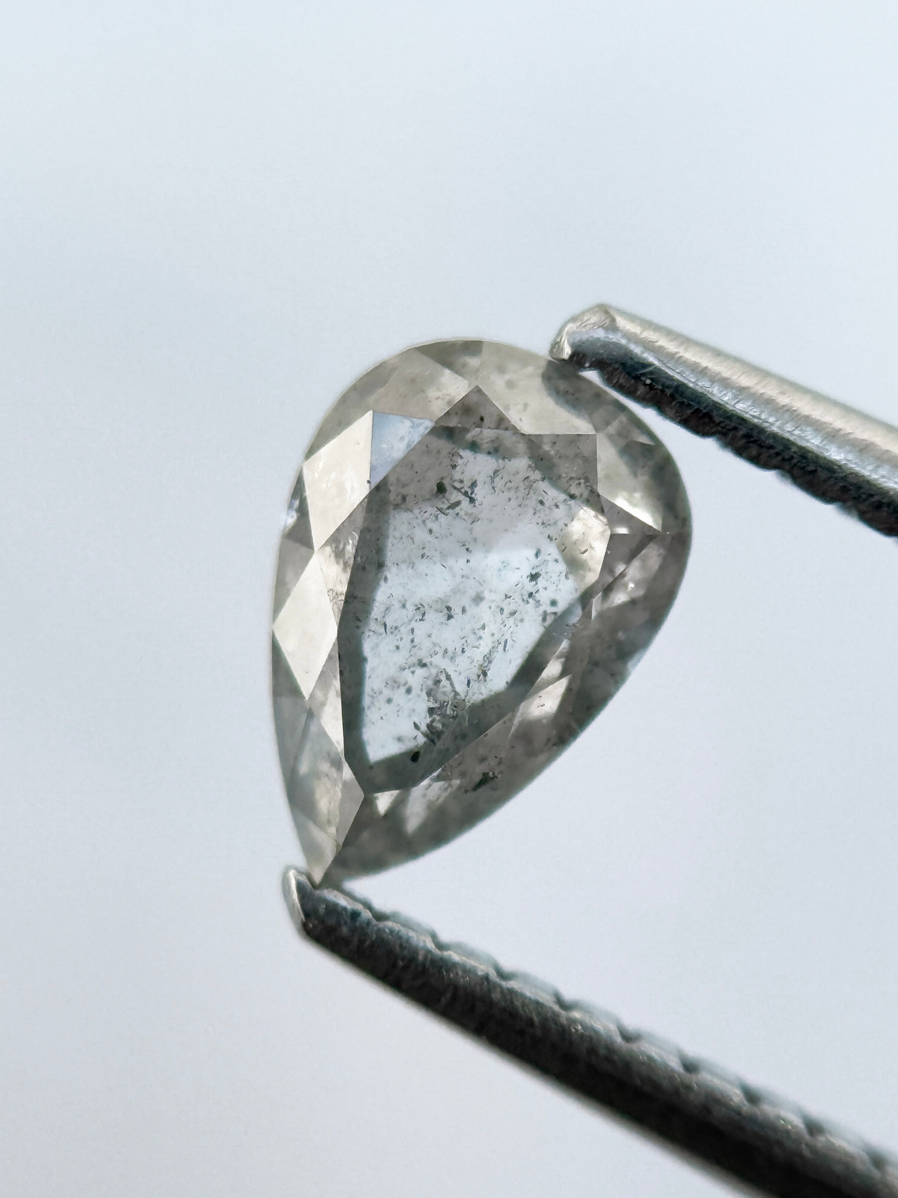 0.79 Ct Pear Rose Cut Grey Natural Salt and Pepper Diamond